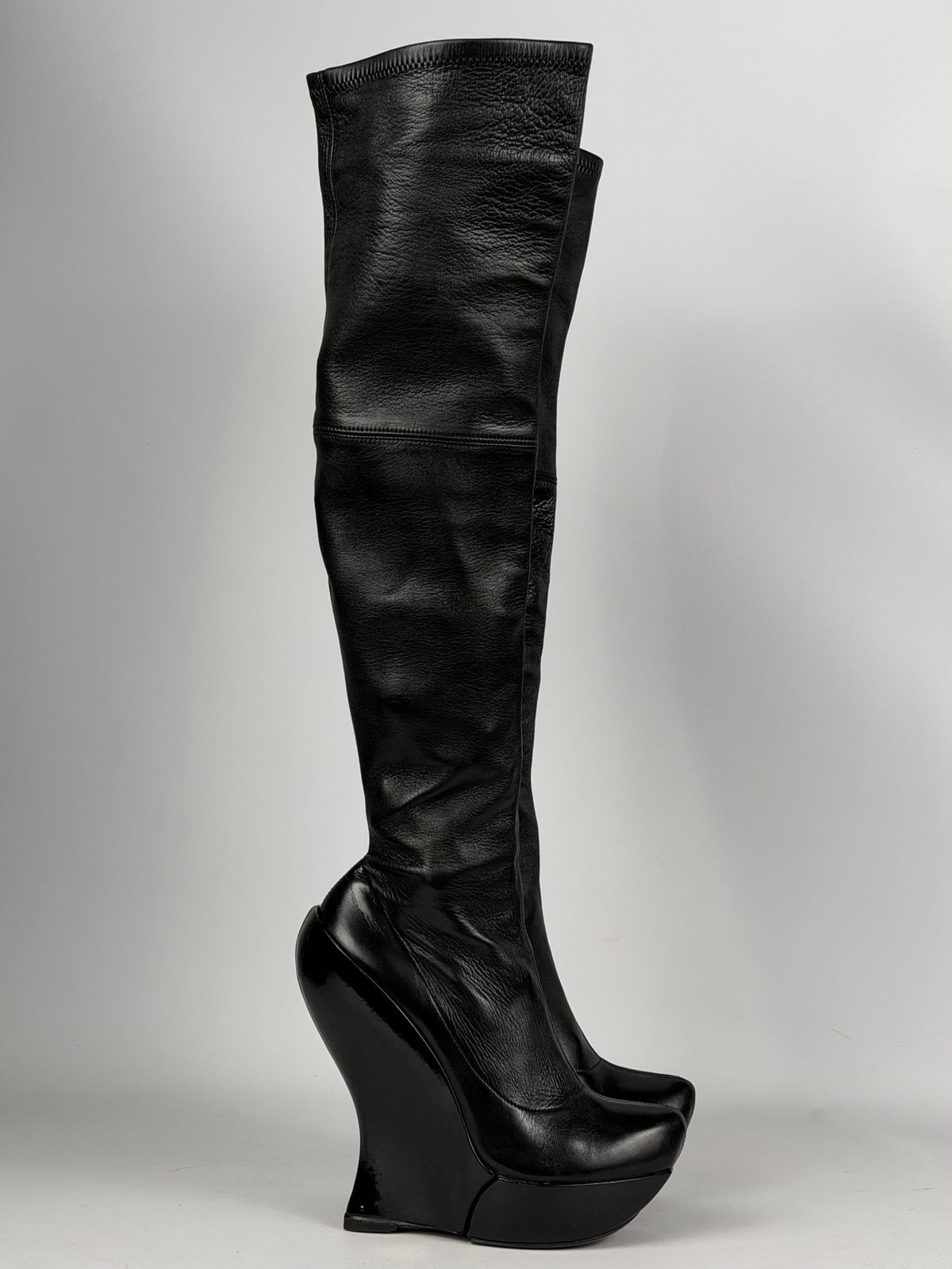 Celine FW 2008 Over the Knee Leather Wedge Boots — 36