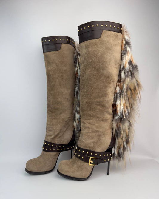 Gianmarco Lorenzi Vintage Fur Suede Heel Boots — 37