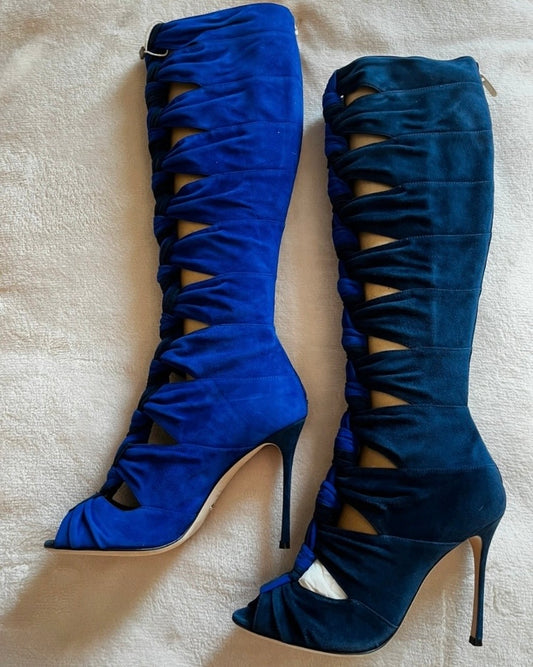 Sergio Rossi Suede Gladiator Boots — 37.5
