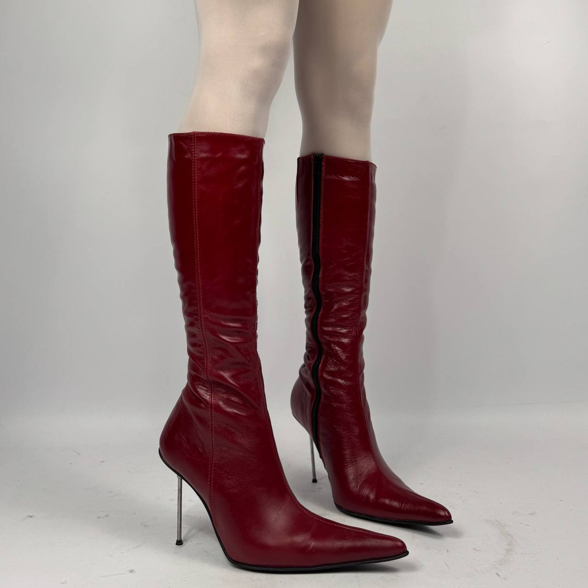 Vintage Red Leather Winter Boots — 40/40.5