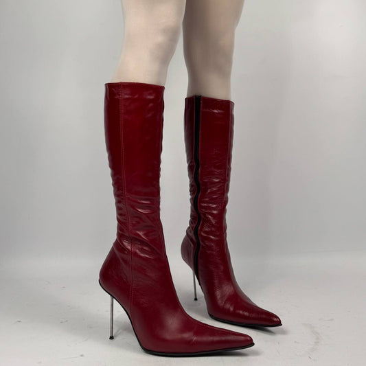 Vintage Red Leather Winter Boots — 40/40.5
