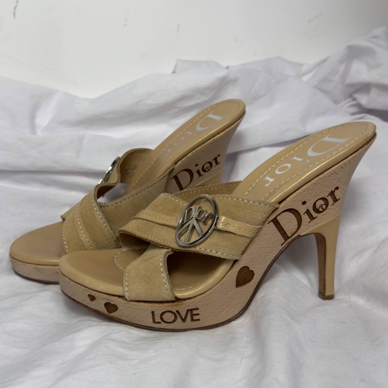 Dior Vintage Peace Wooden Wedge Heels — 37
