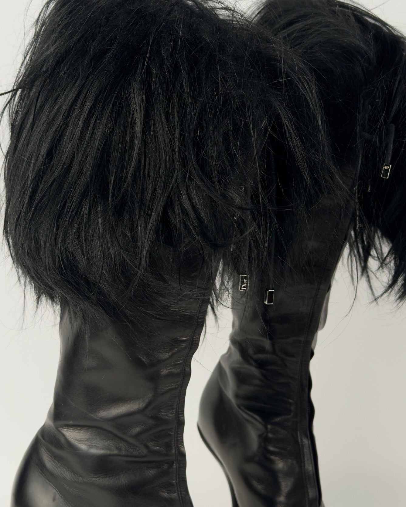 Christian Dior FW2003 by John Galliano Black Fur Trim Boots — 38/38.5