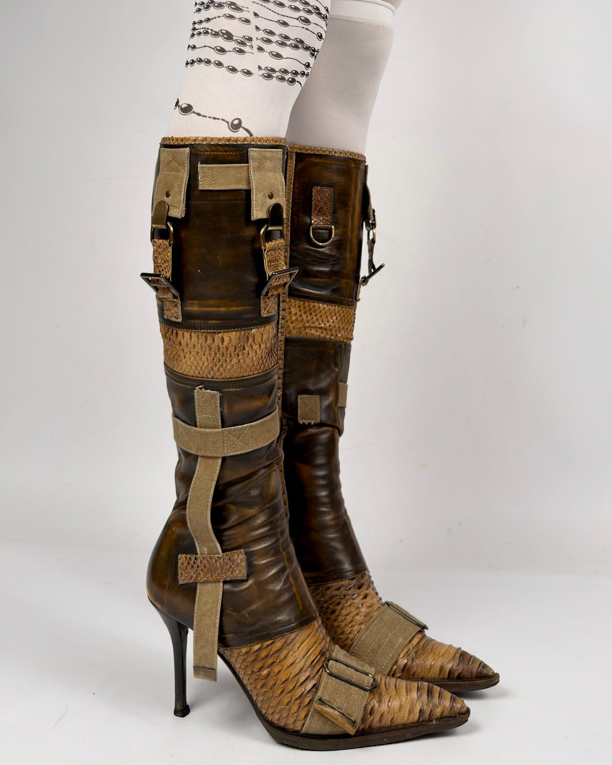 Gianmarco Lorenzi Vintage Cargo Combat Leather Boots — 37