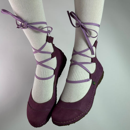 Vintage Leather Ballet Lace Up Flats