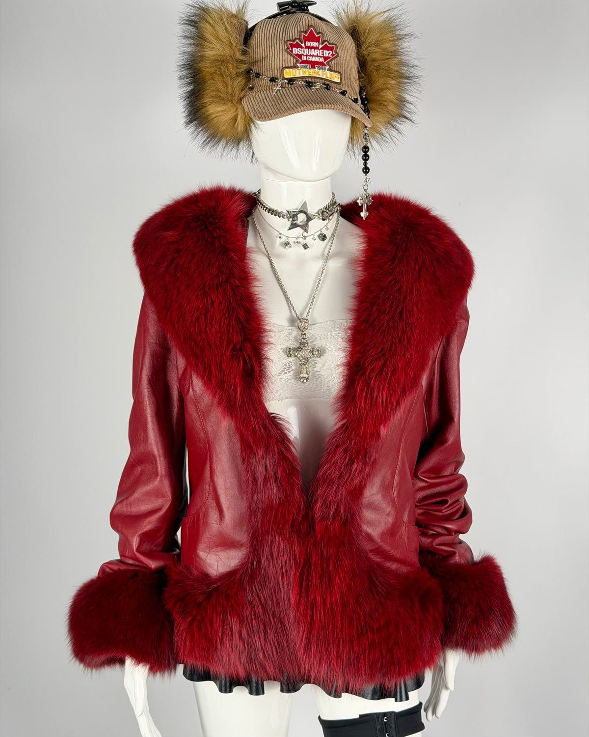 Vintage Red Fur Leather Jacket — S/L