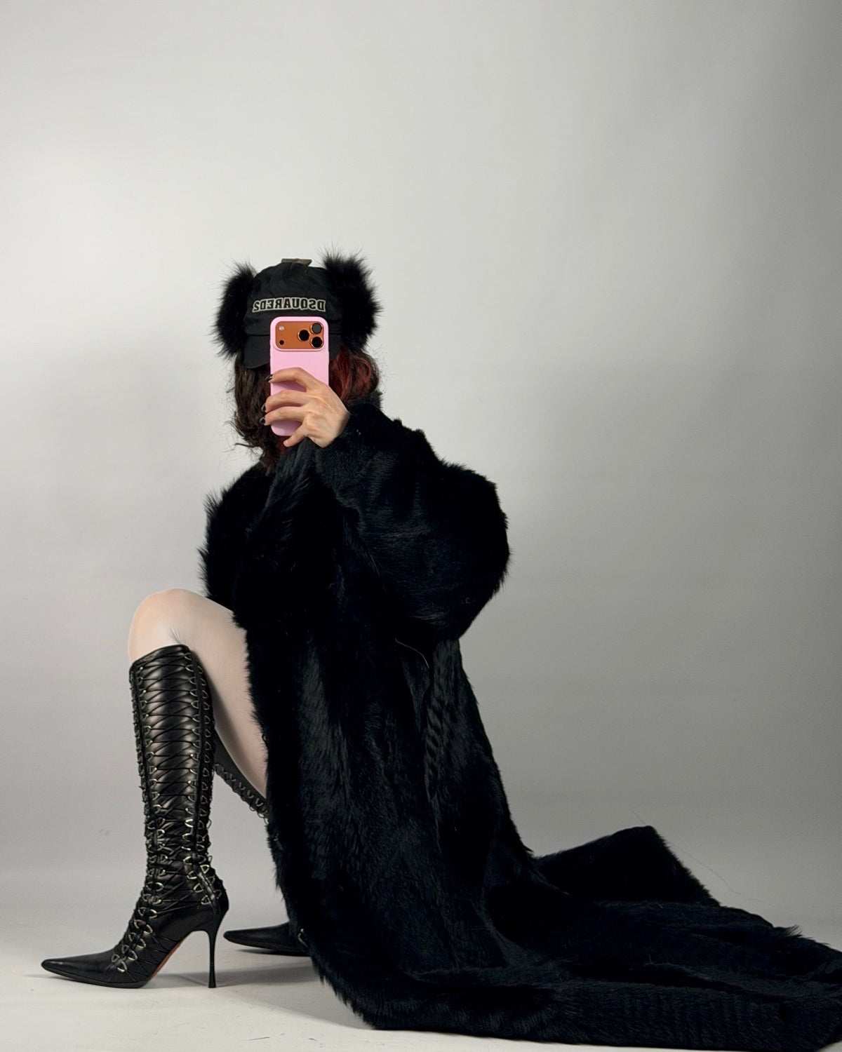 Vintage Long Black Fur Coat — M/XL