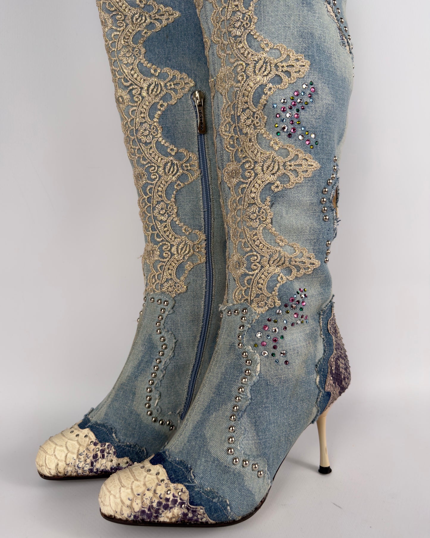 El Dante’s Couture Vintage Denim Boots — 38/39