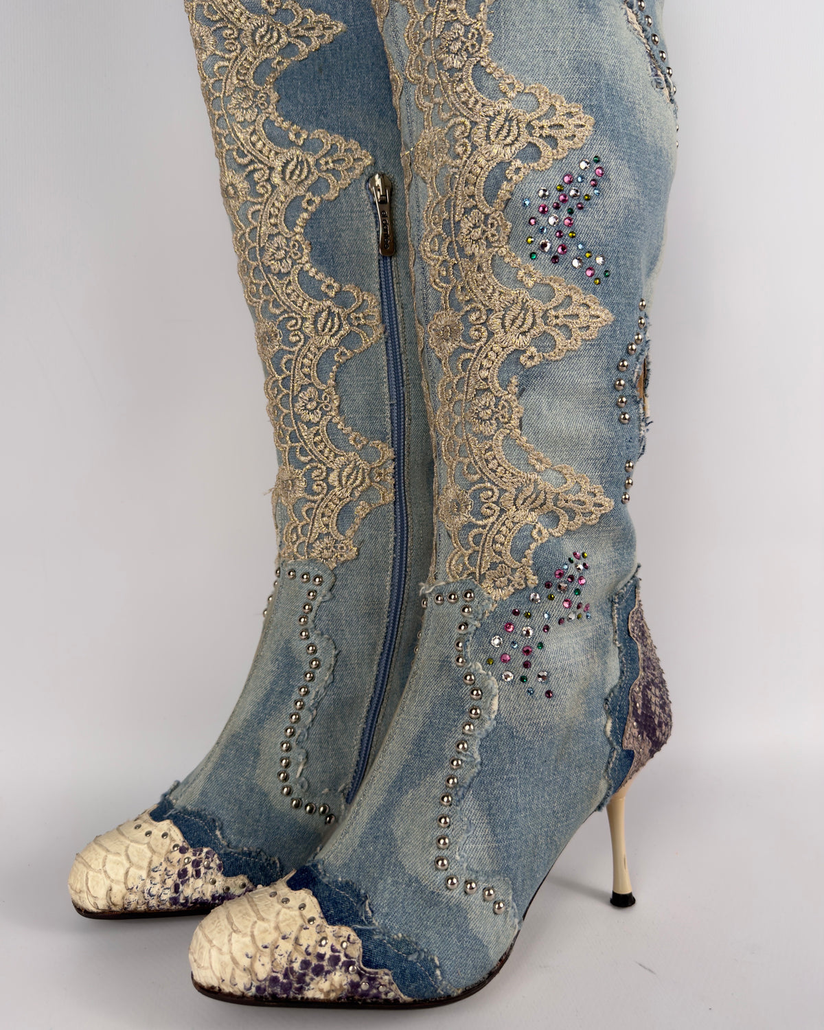 El Dante’s Couture Vintage Denim Boots — 38/39