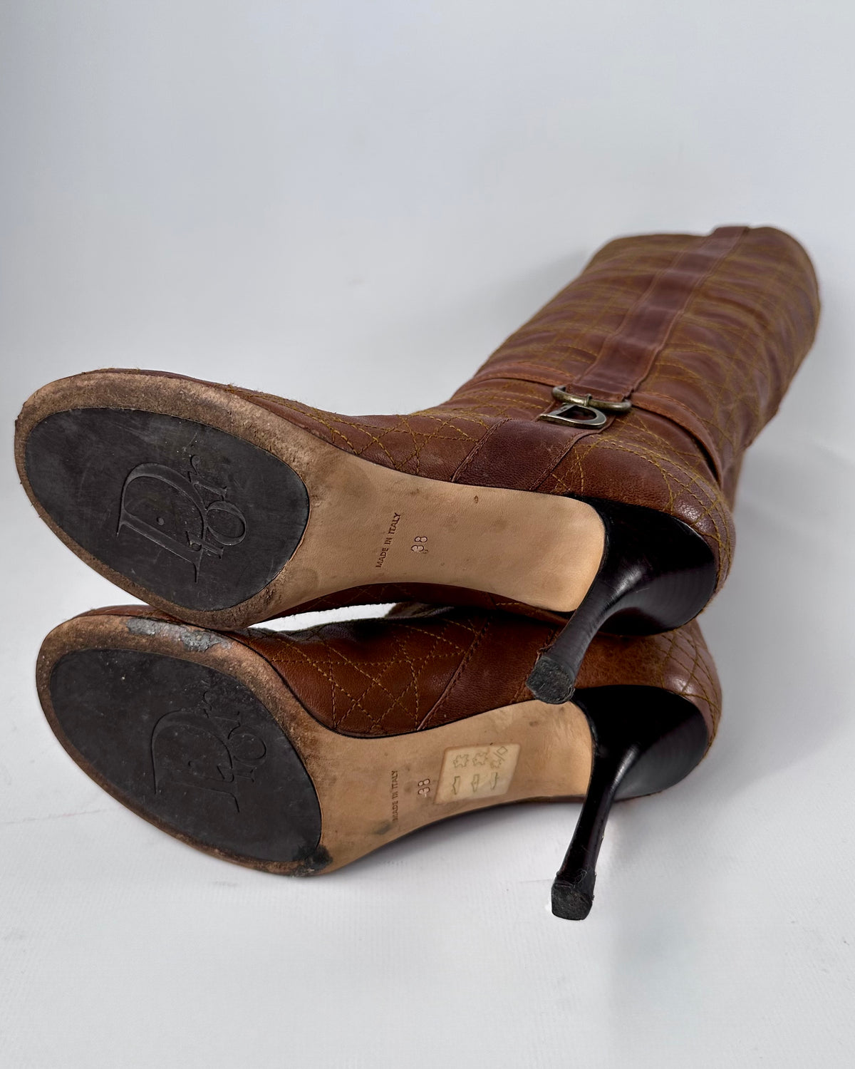 Christian Dior Vintage Brown Quilted Leather Boots — 38