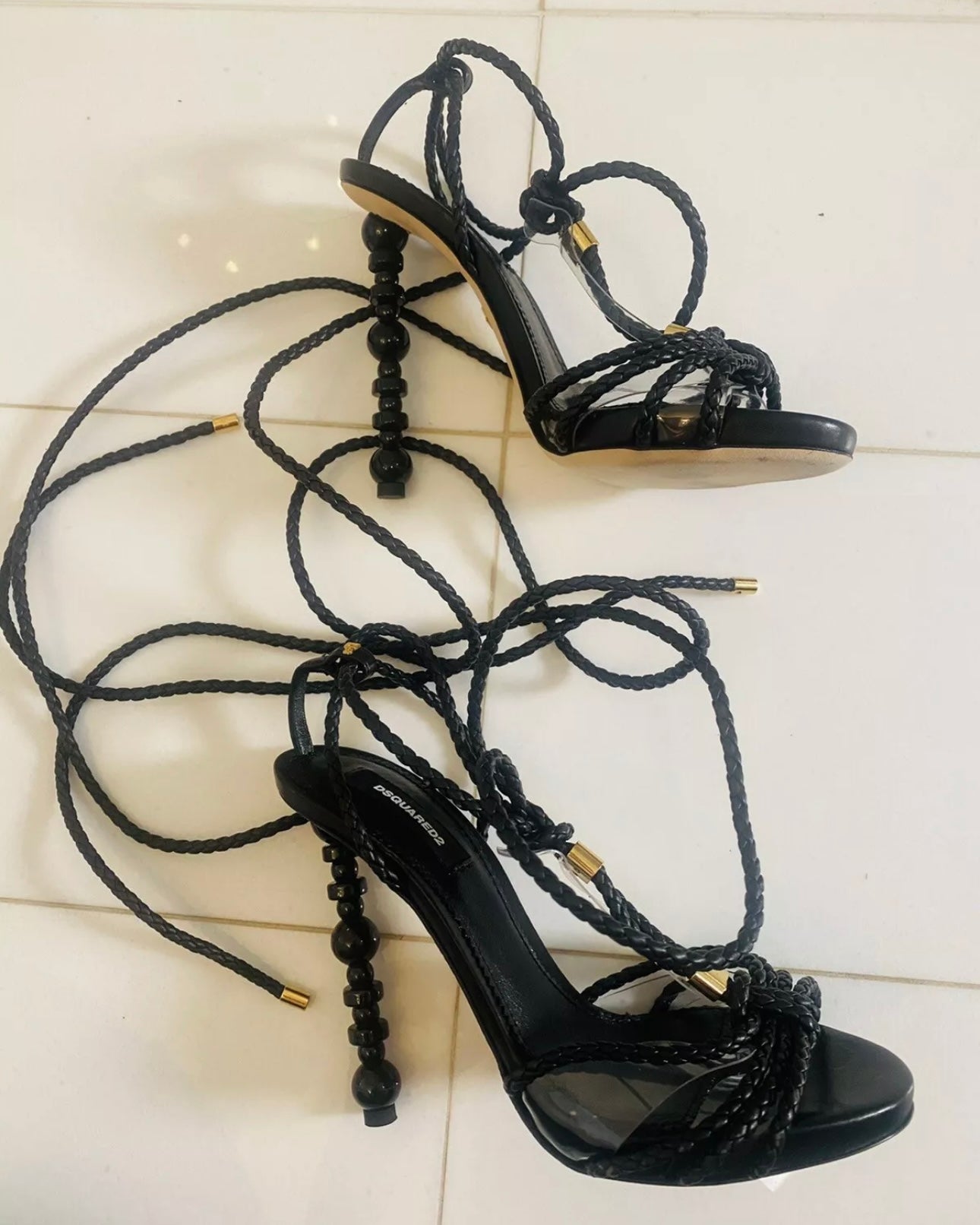 DSQUARED2 Sculpted-heel Braided Wrap Heels 38