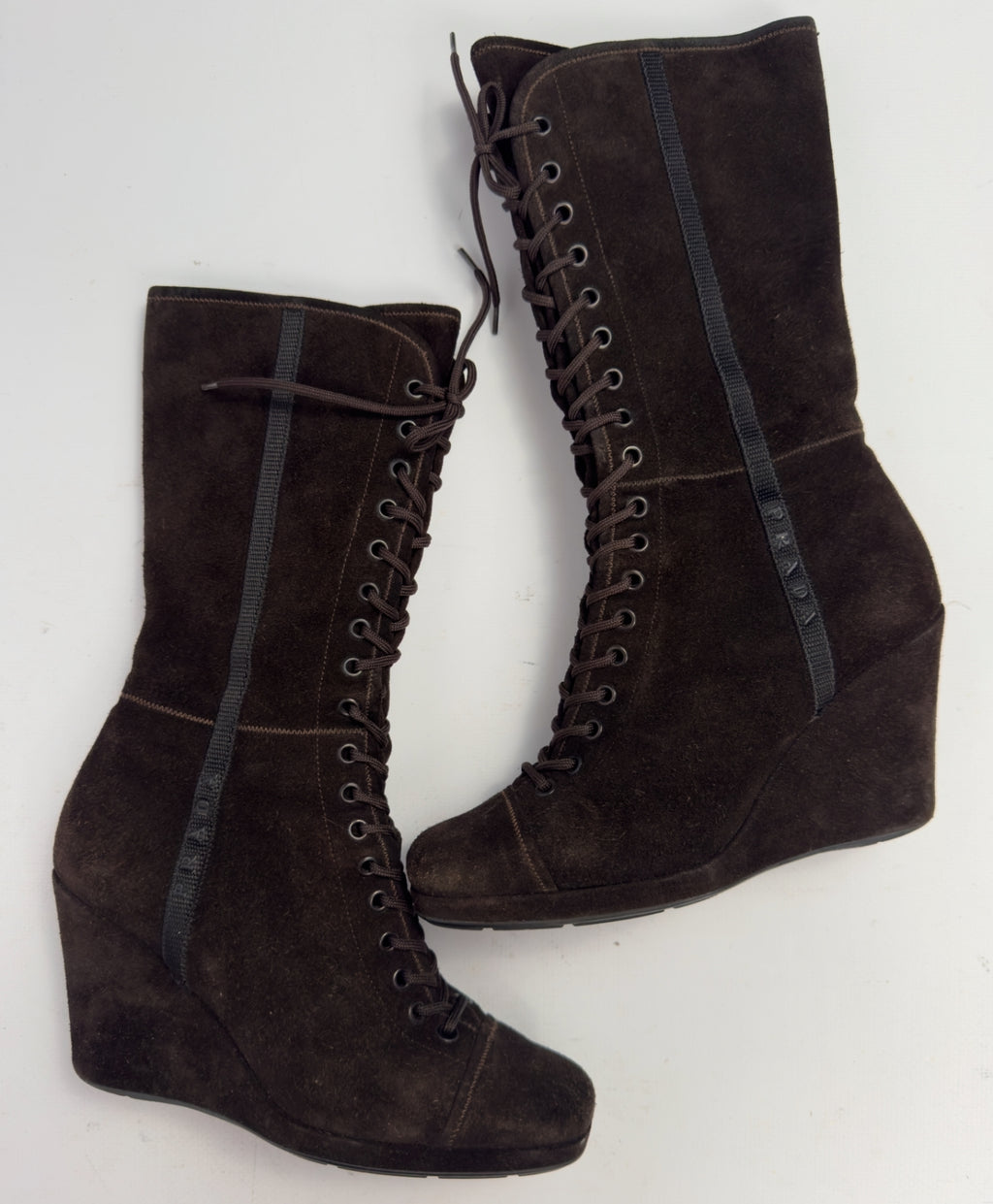 Prada Suede Wedge Boots — 37/37.5