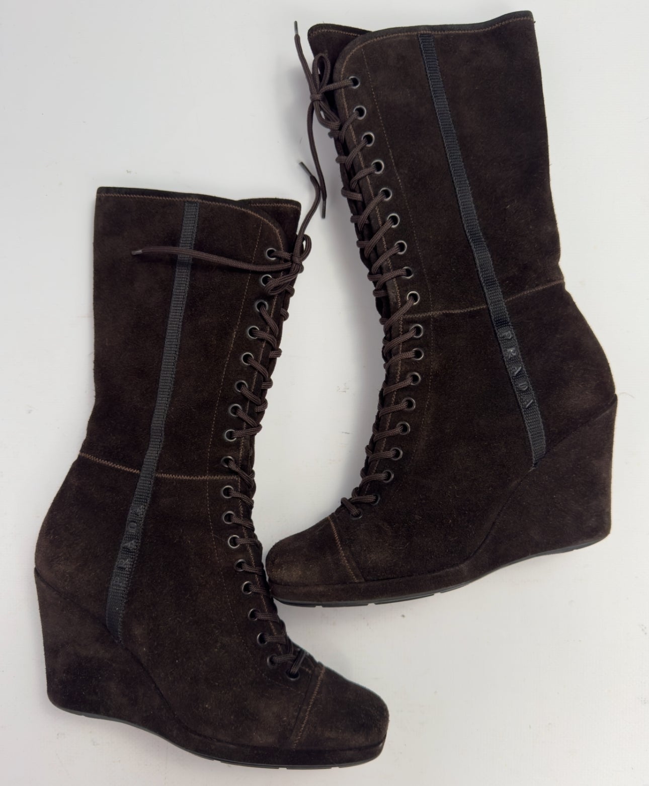Prada Vintage Suede Wedge Boots — 37/37.5