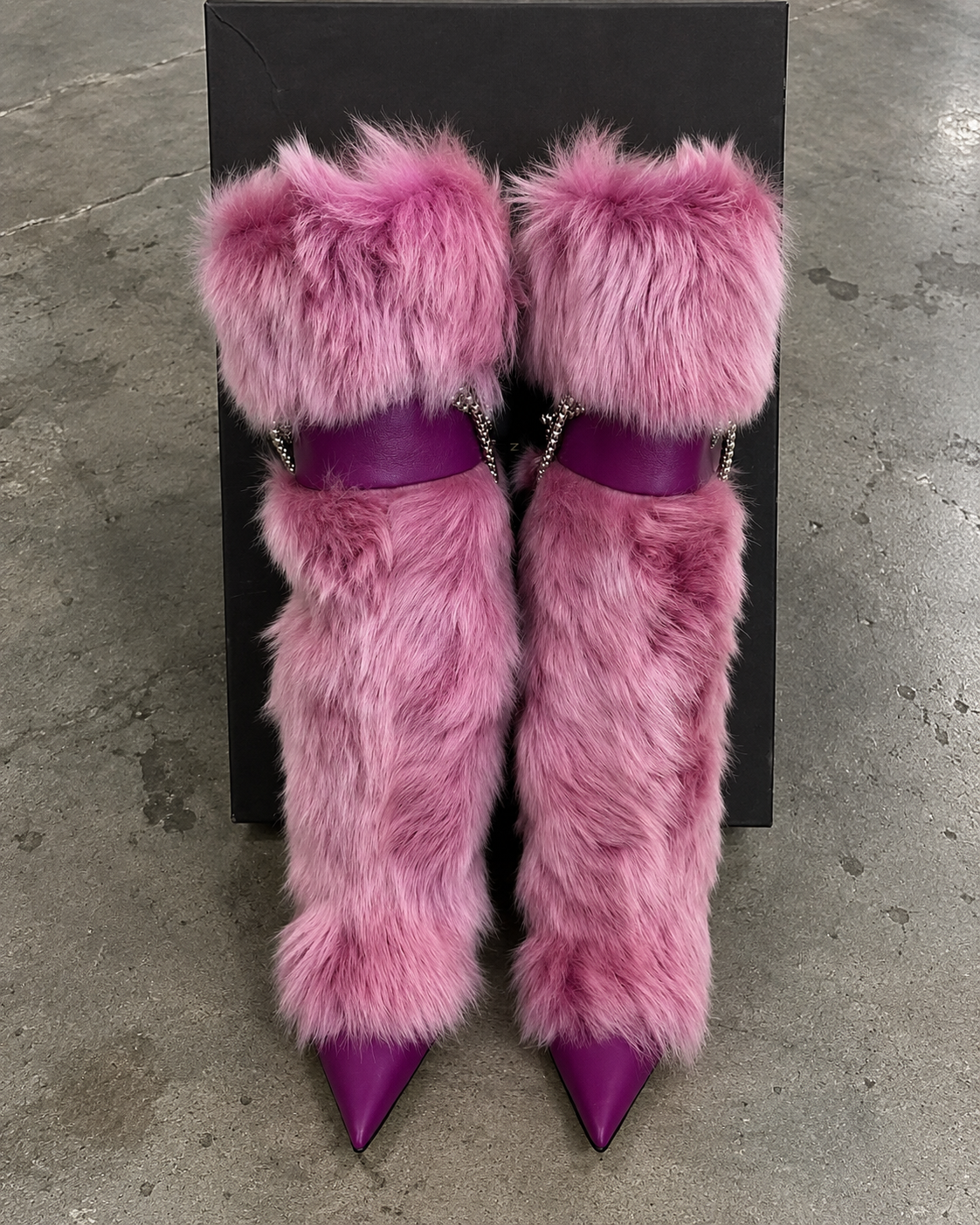 Giuseppe Zanotti Amaia Chain Faux Fur Leather Boots — 35