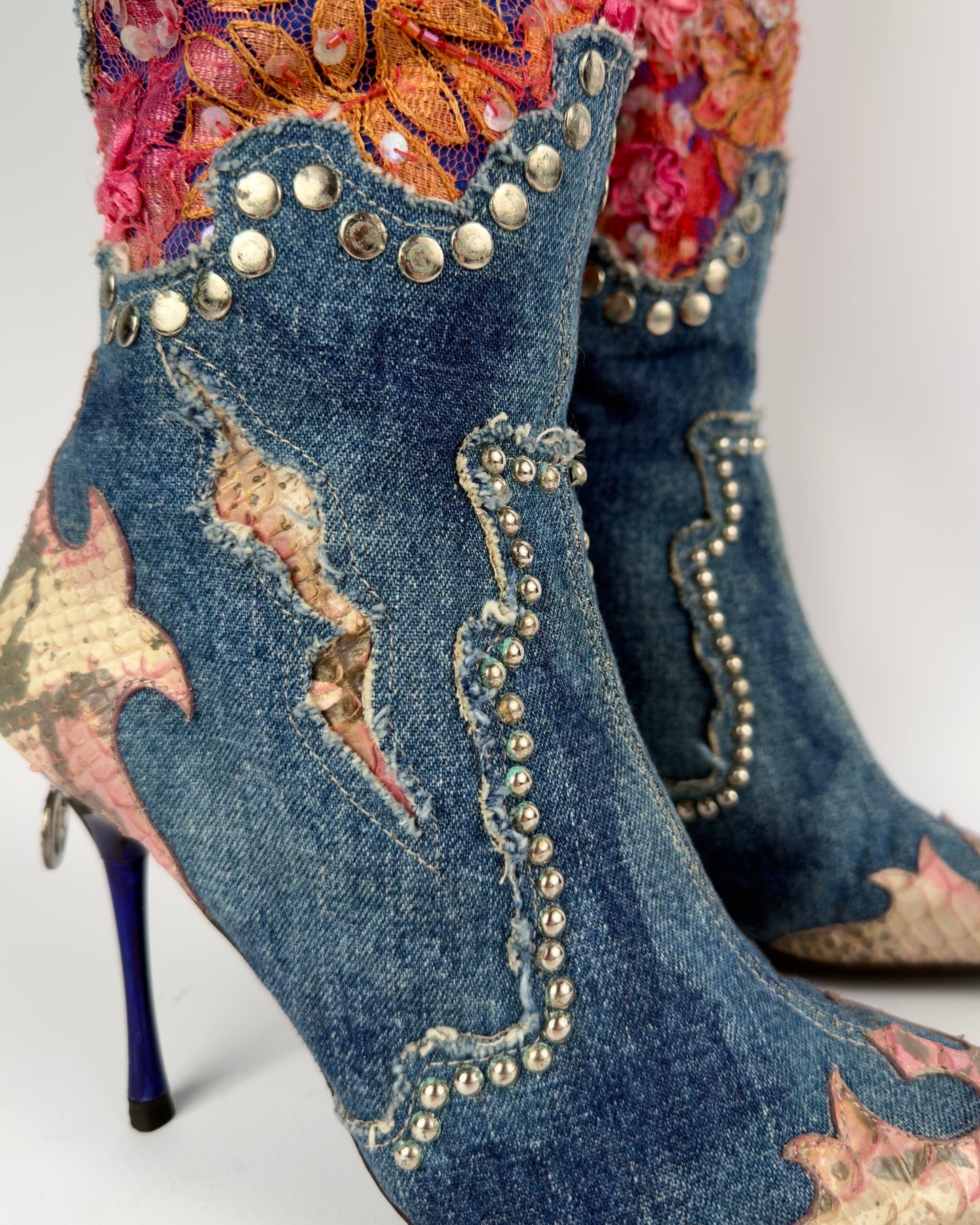 El Dante’s Couture Vintage Denim Boots — 37/38