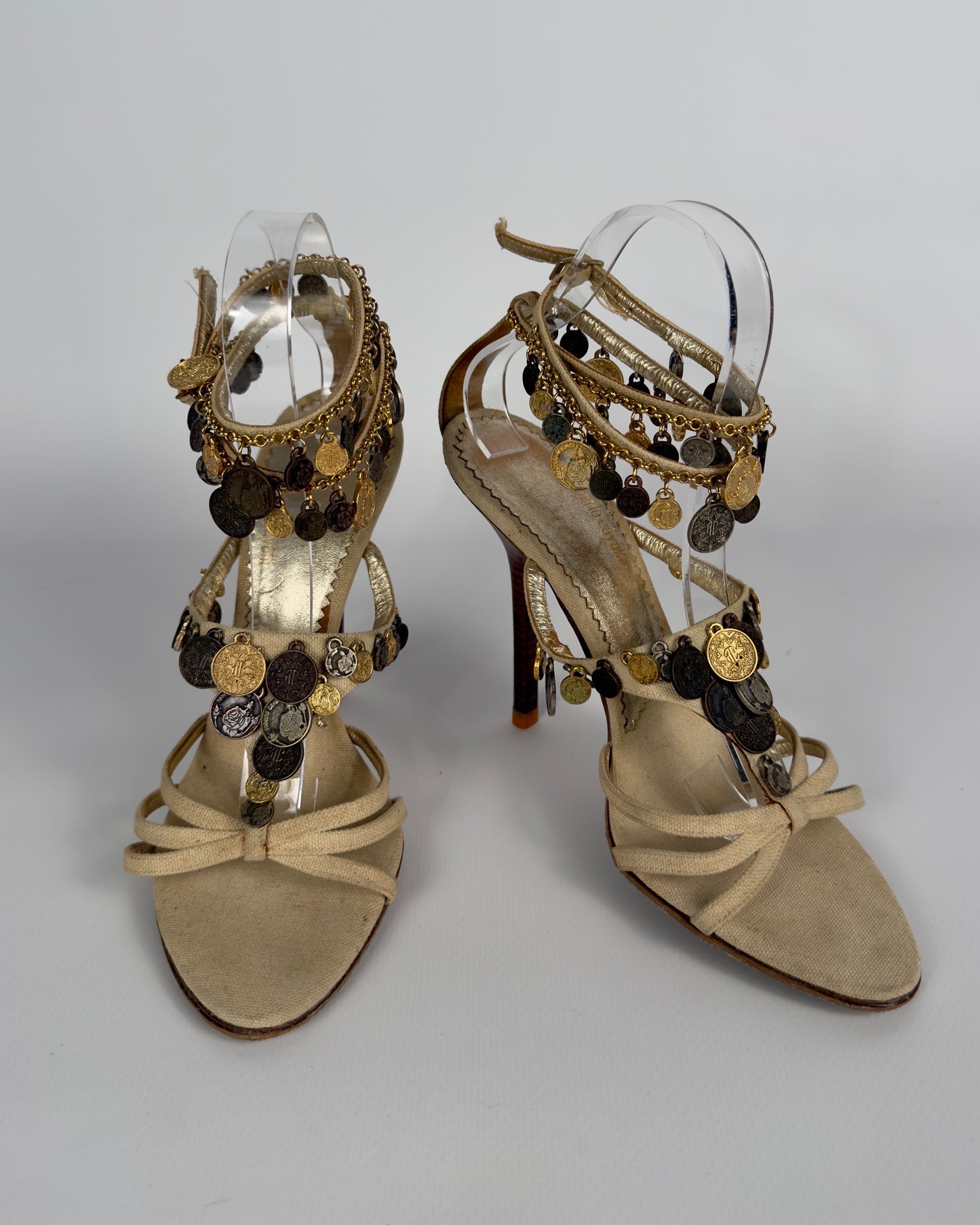 Roberto Cavalli Vintage 2000s Metallic Coins Heels — 39