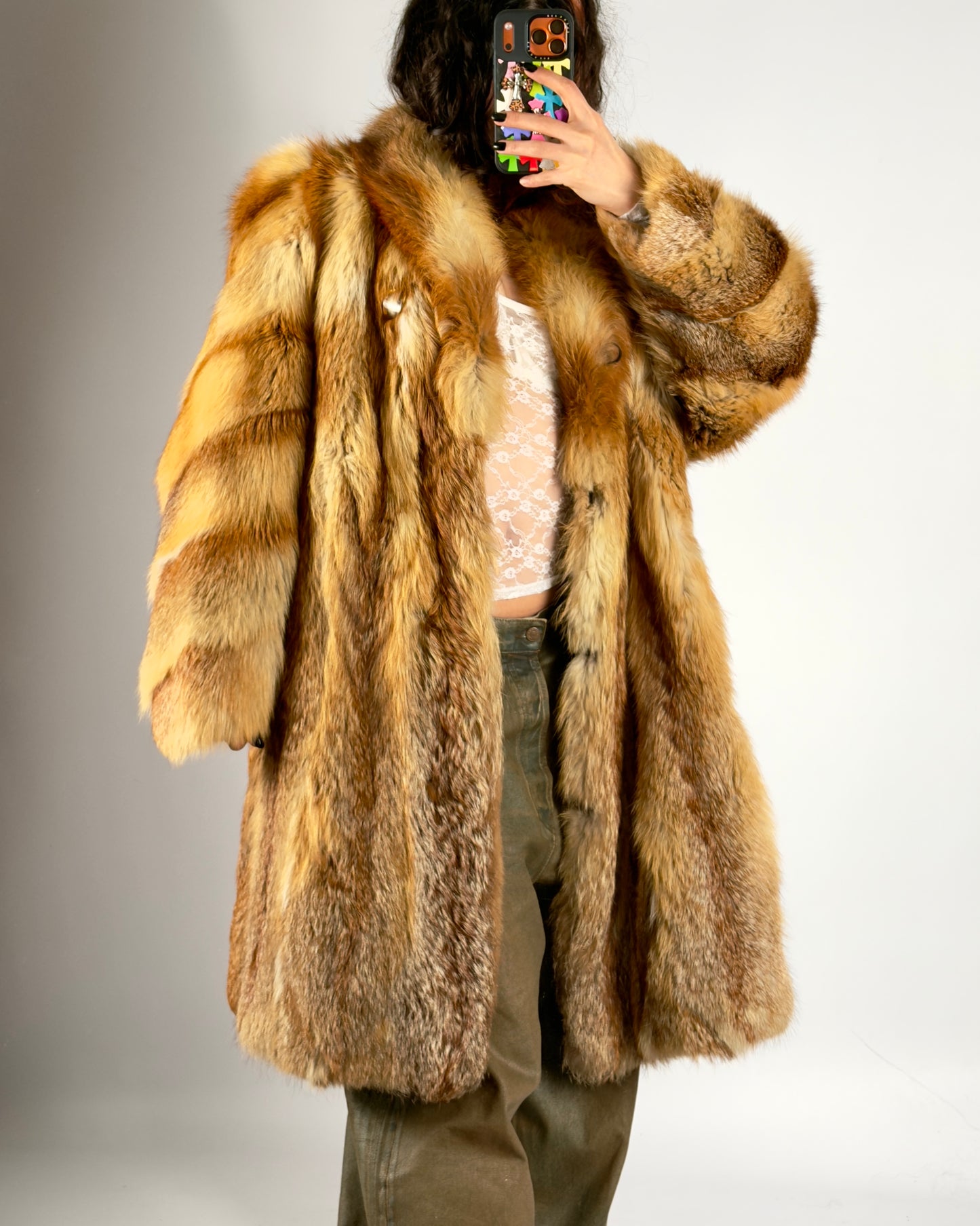 Vintage Red Fox Fluffy Fur Coat — M/XL