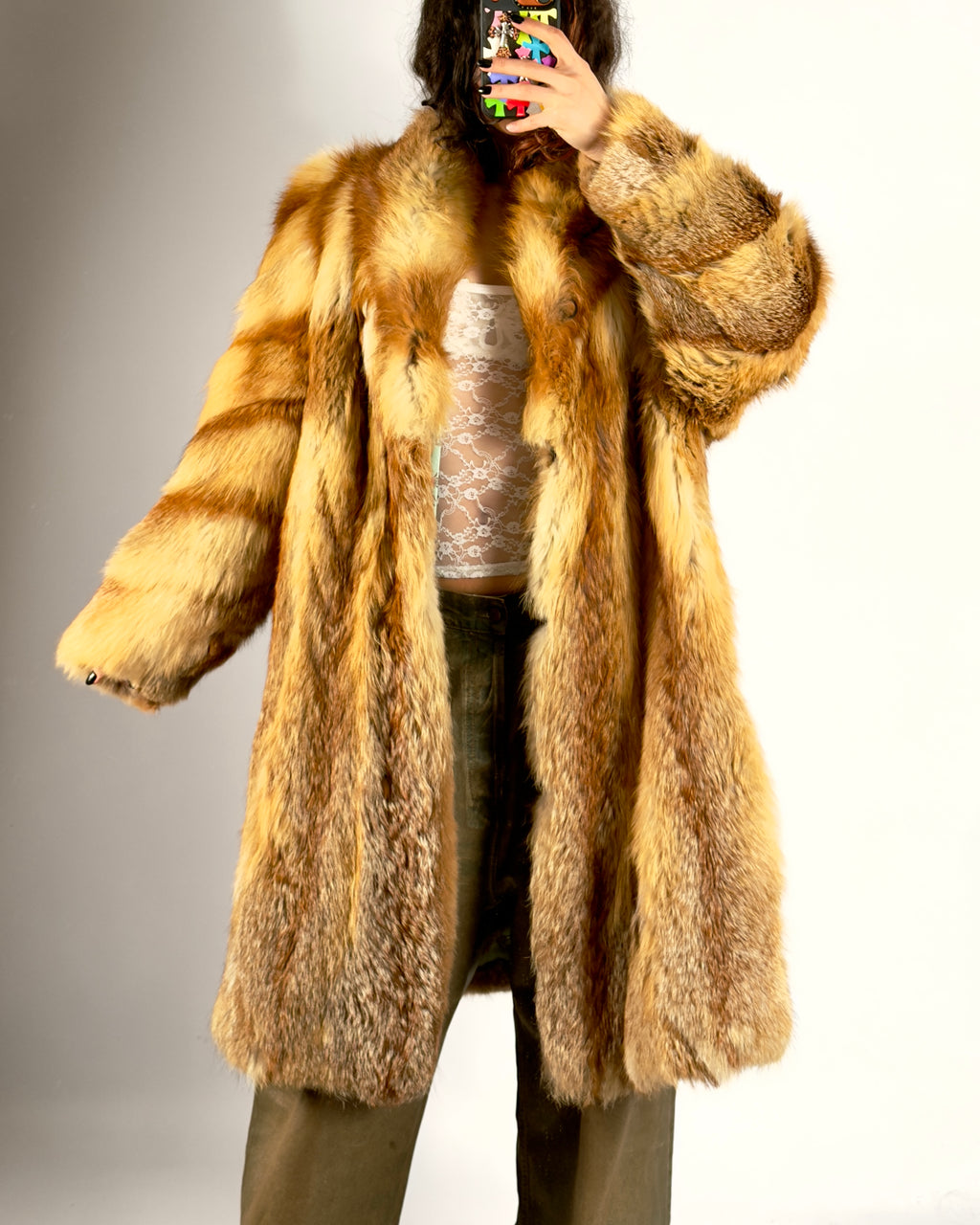 Vintage Red Fox Fluffy Fur Coat — M/XL