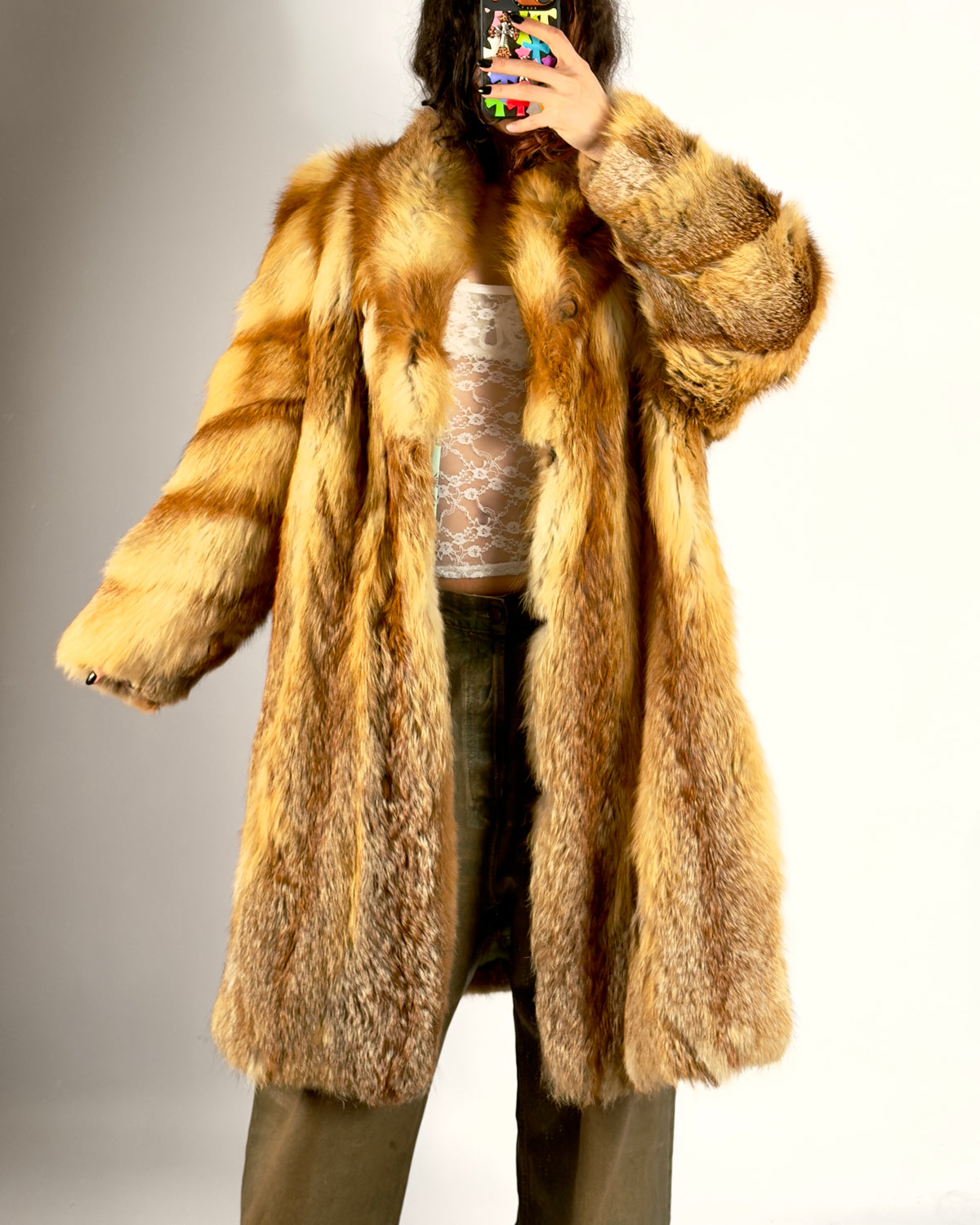 Vintage Red Fox Fluffy Fur Coat — M/XL