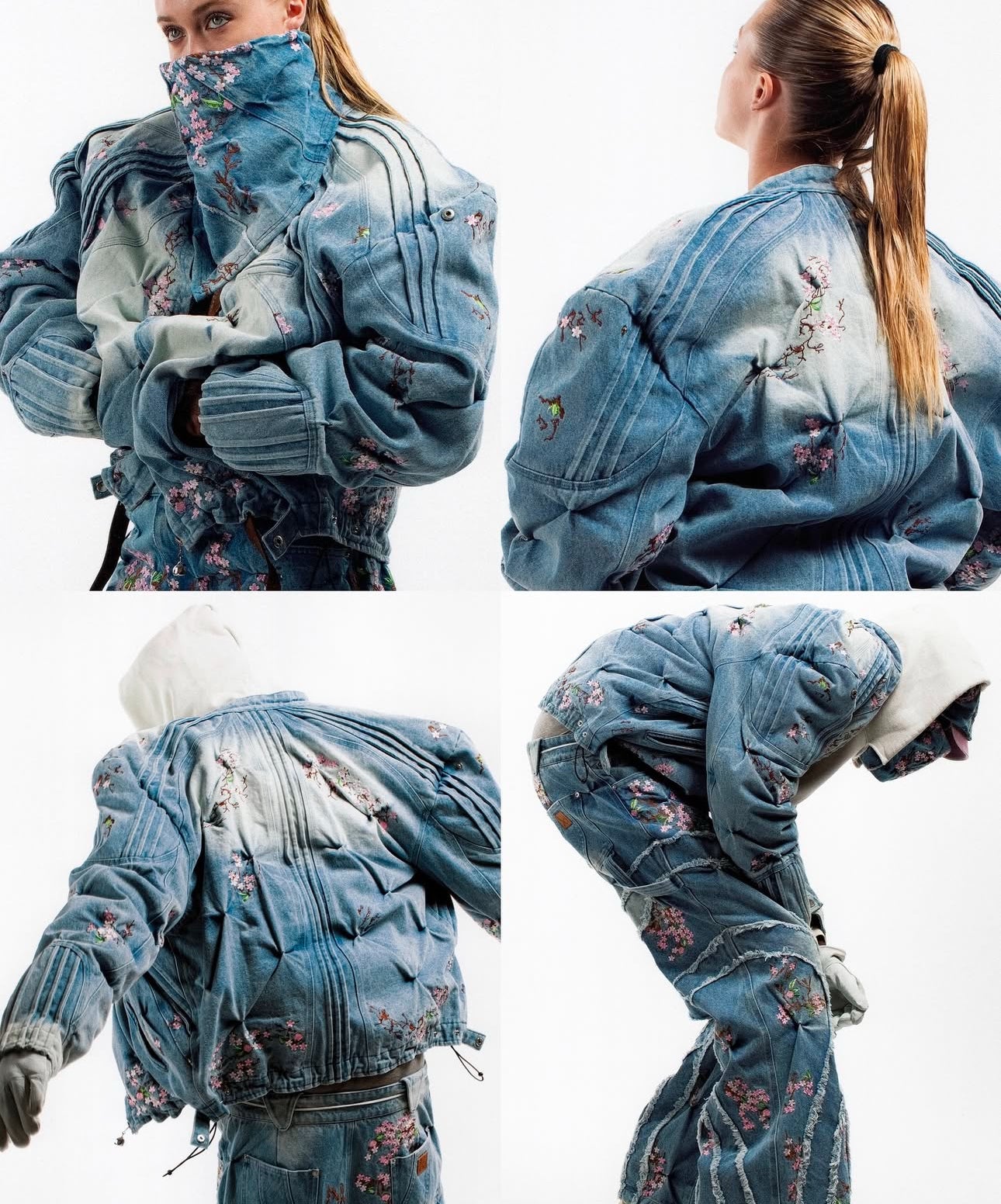 BadSon Denim Sakura Embroidered Bomber Jacket