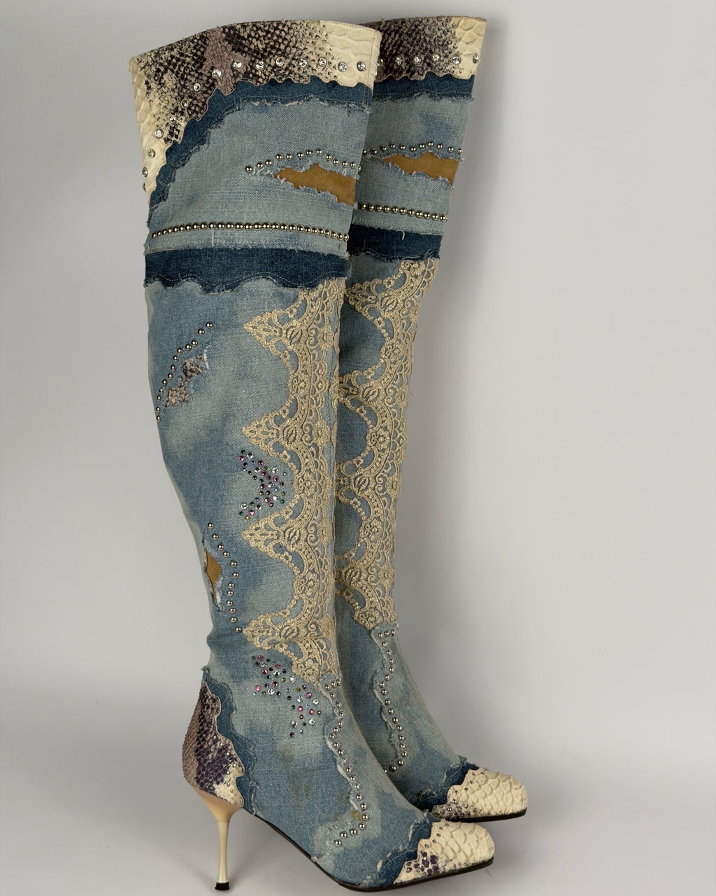 El Dante’s Couture Vintage Denim Boots — 38/39
