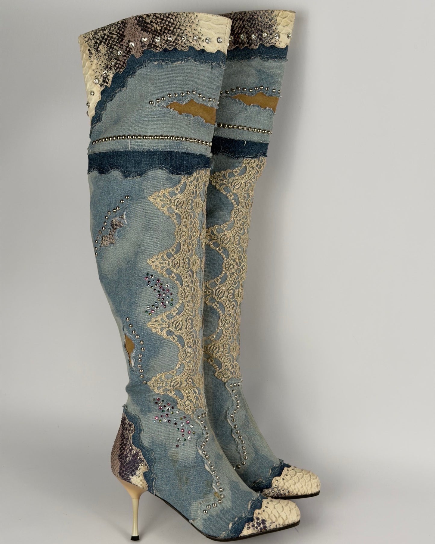 El Dante’s Couture Vintage Denim Boots — 38/39