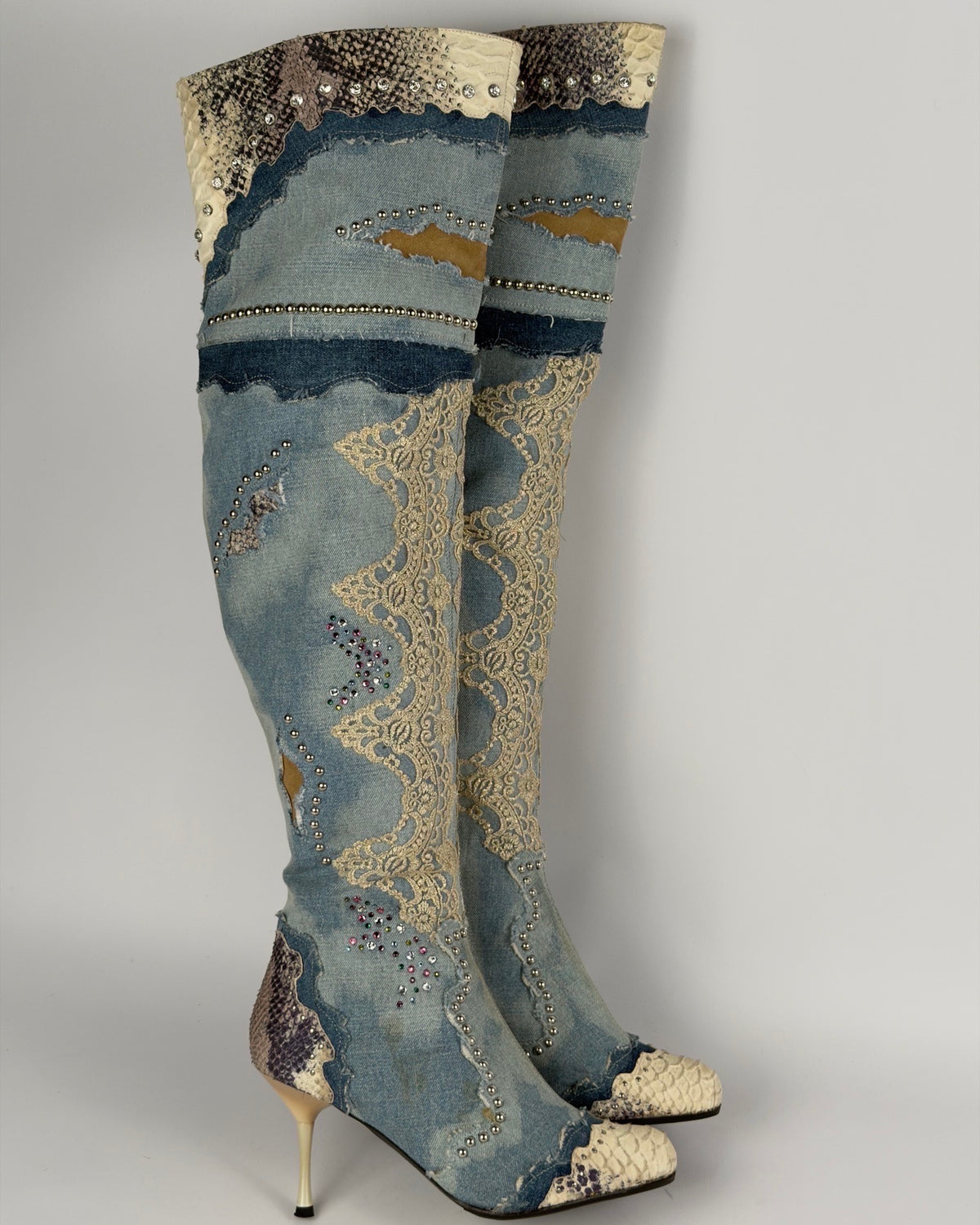 El Dante’s Couture Vintage Denim Boots — 38/39