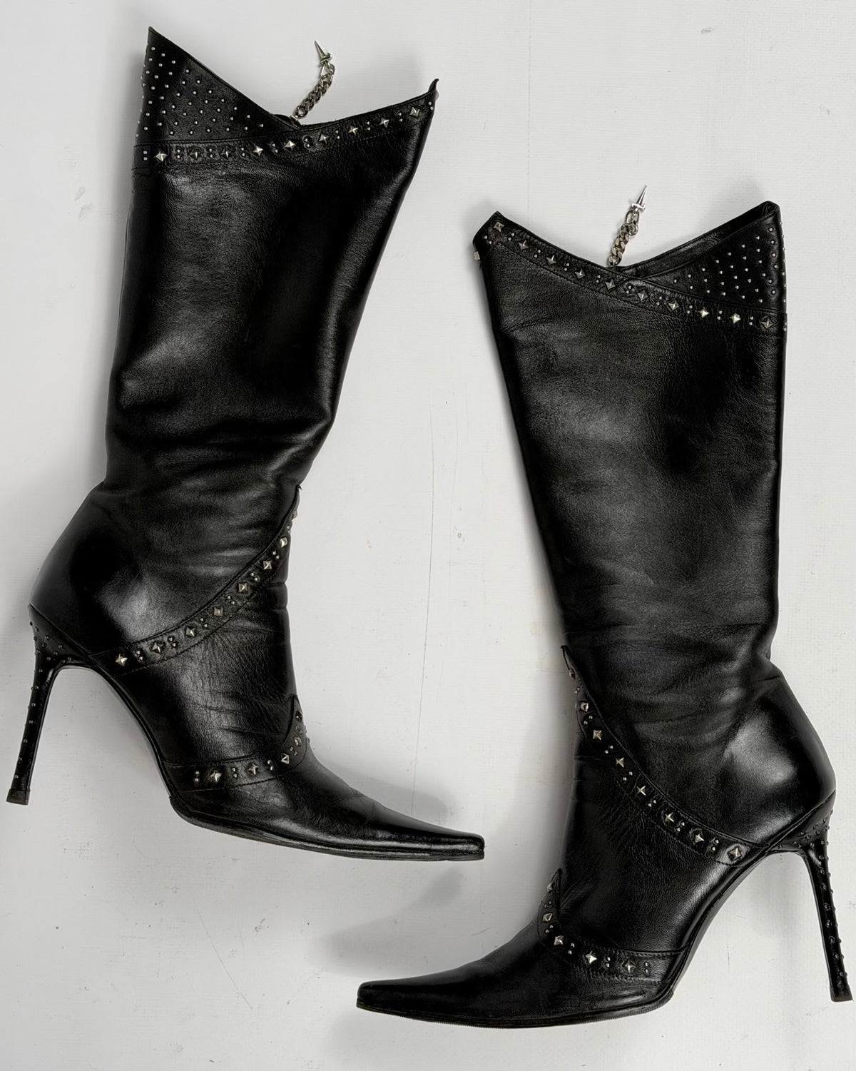 Cesare Paciotti Vintage Leather Studded Boots — 39