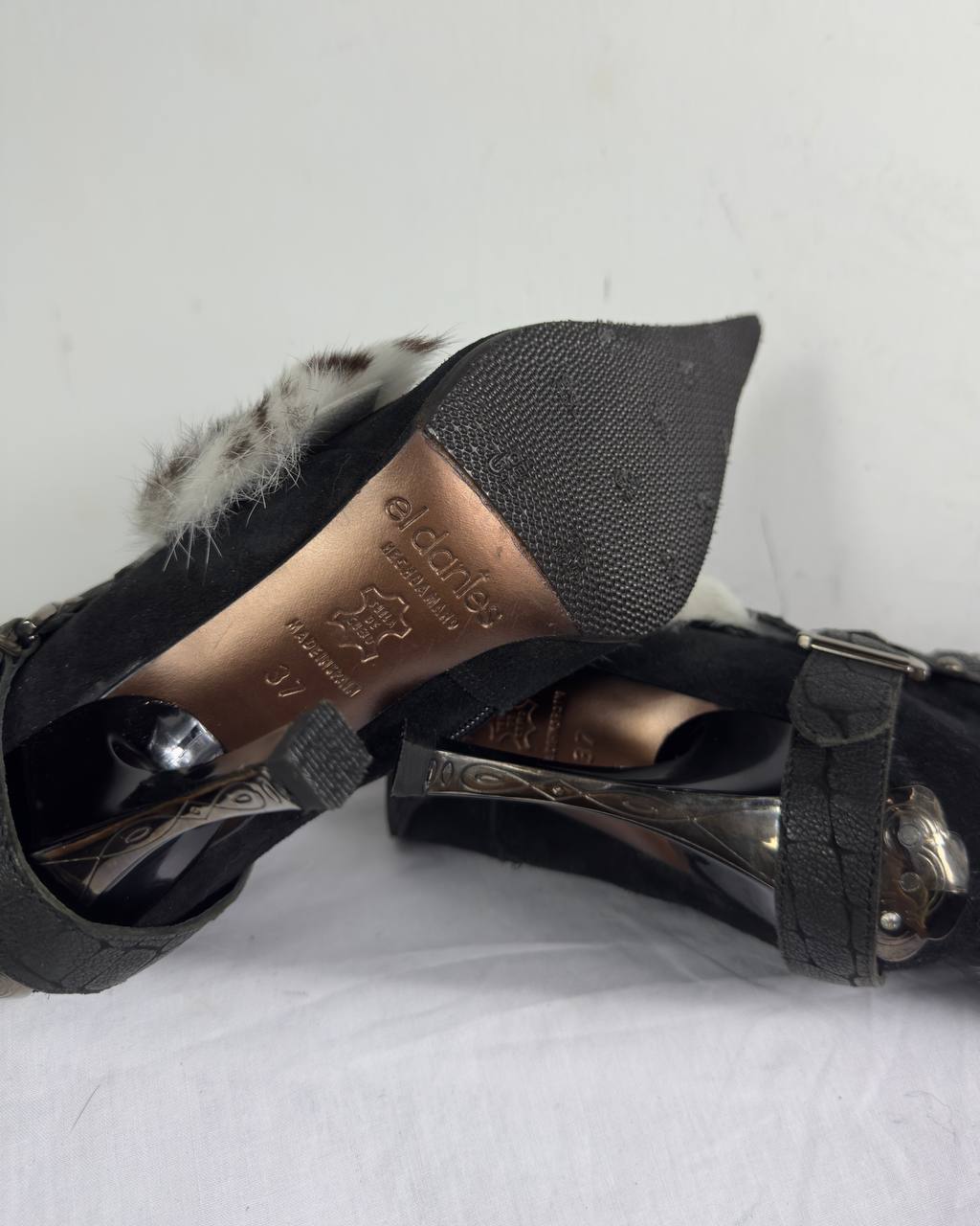 El Dantes Couture Leather Fur Vintage Boots 37