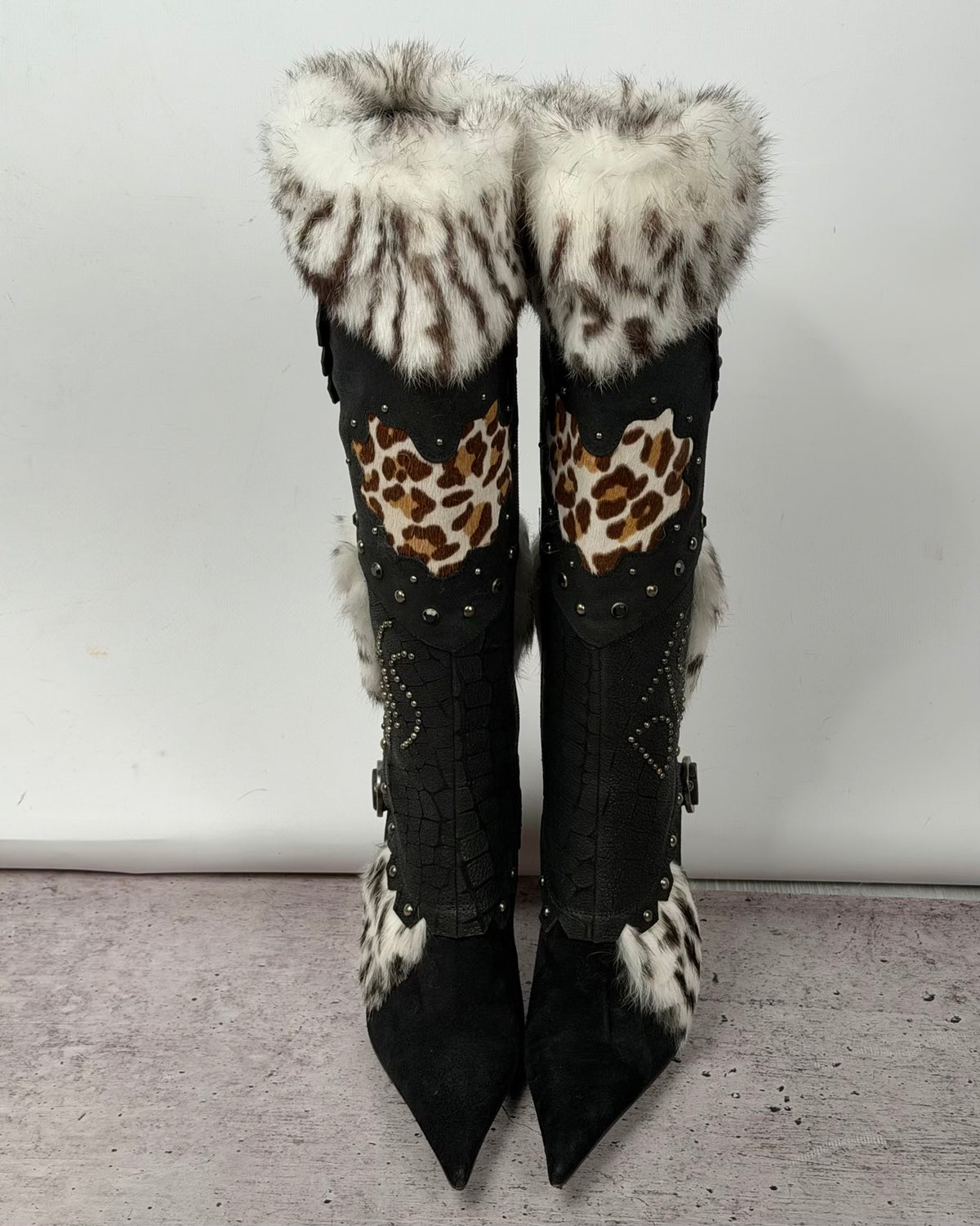 El Dantes Couture Vintage Leather Fur Boots — 37