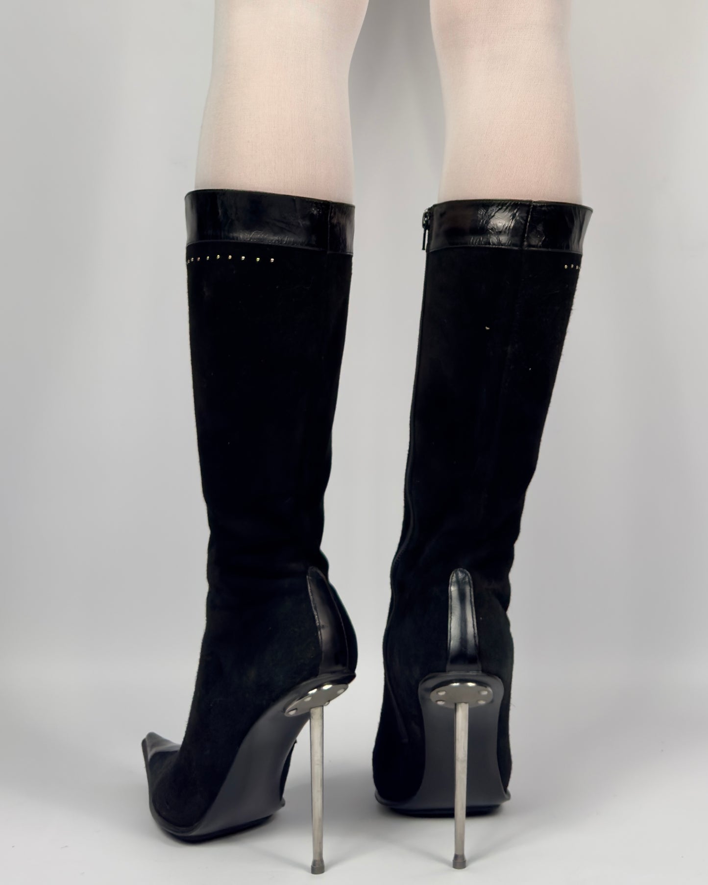 Vintage Italian Suede Stiletto Boots — 40