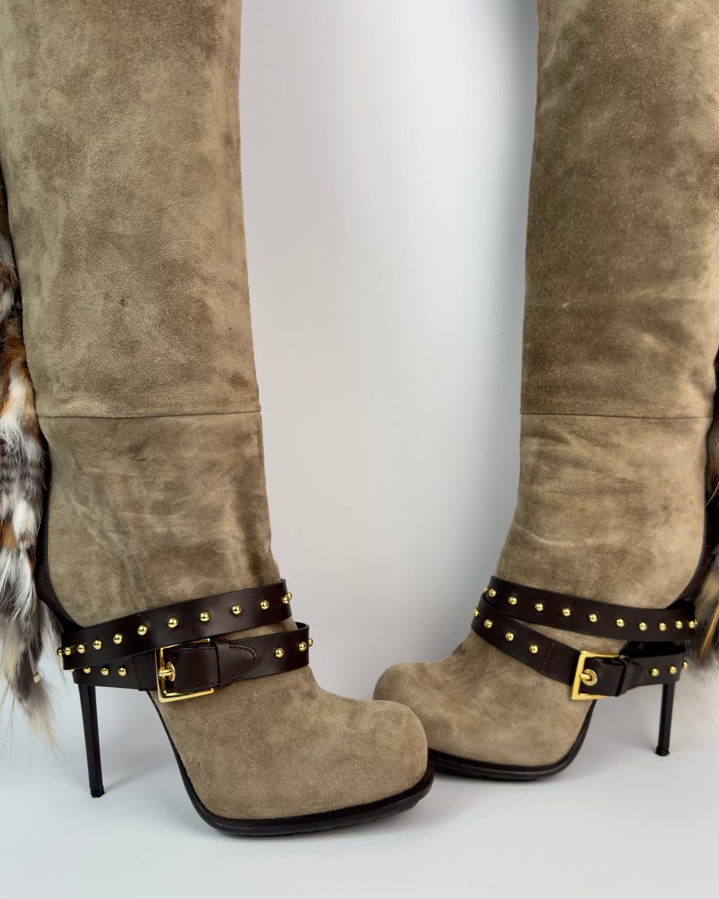 Gianmarco Lorenzi Vintage Fur Suede Heel Boots