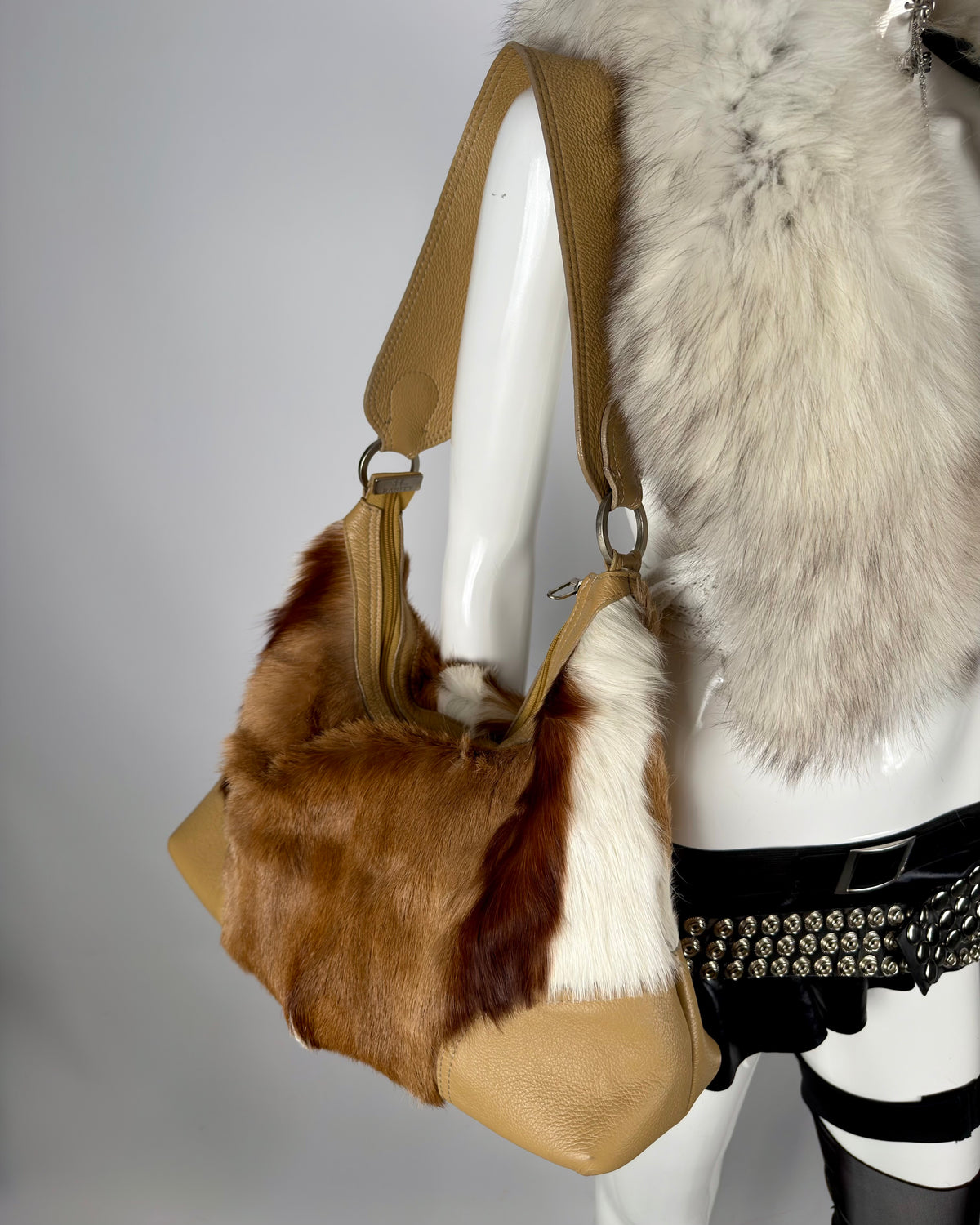 Vintage Cowhide Mohawk Fur Leather Bag