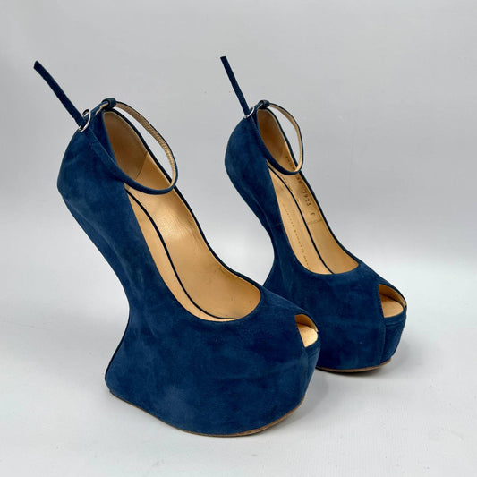 Giuseppe Zanotti Blue Suede Wedge Heels — 38