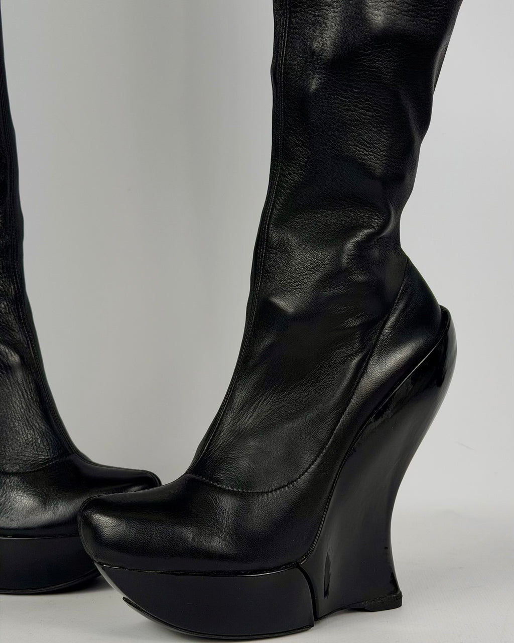Celine FW 2008 Over the Knee Leather Wedge Boots — 36