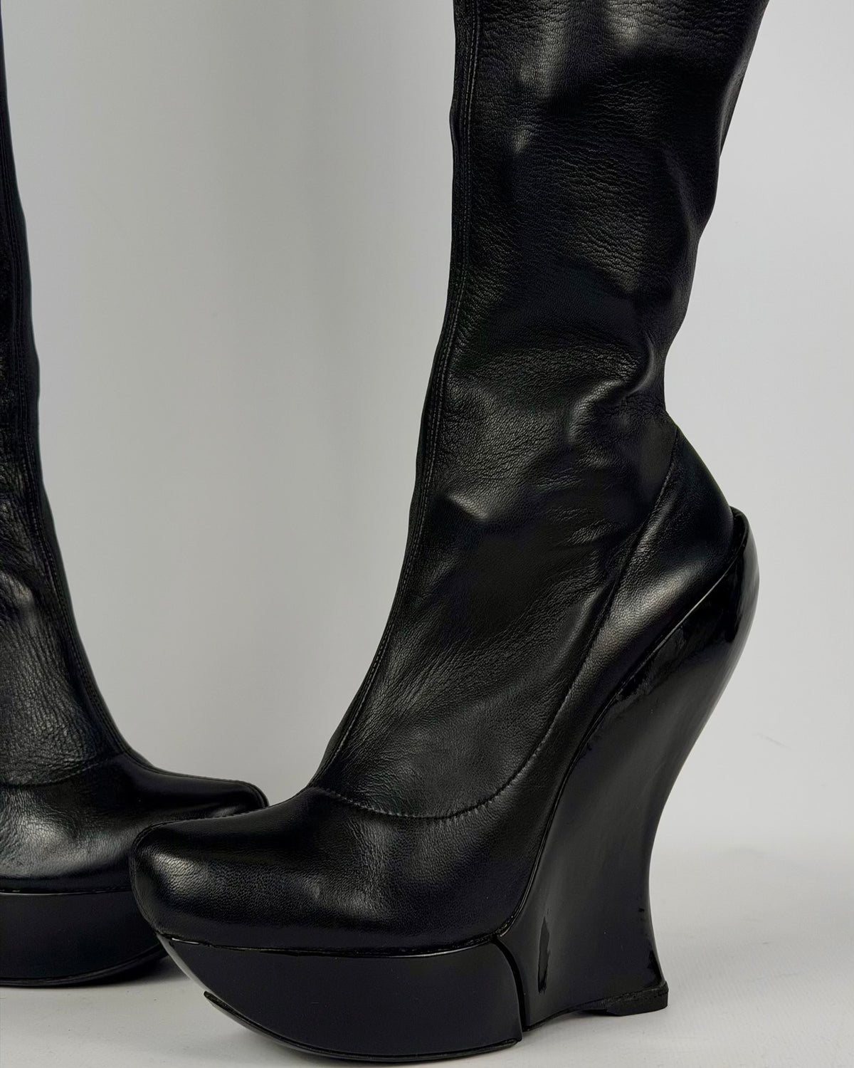 Celine FW 2008 Over the Knee Leather Wedge Boots — 36