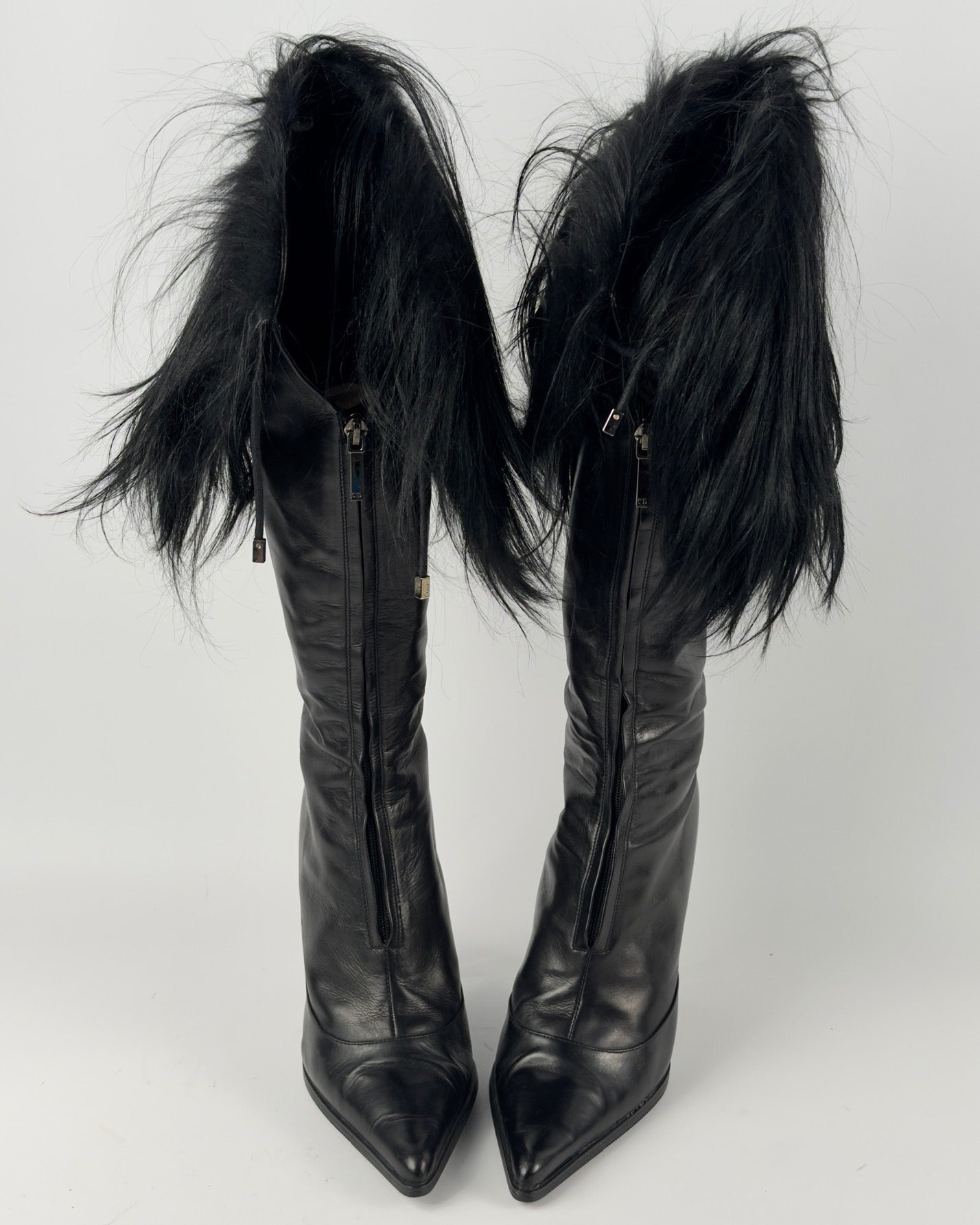 Christian Dior FW2003 by John Galliano Black Fur Trim Boots — 38/38.5