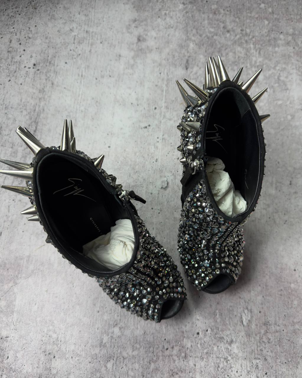 Zanotti Deadstock Rare Swarovski Crystals Spike Wedge Boots 40/40.5