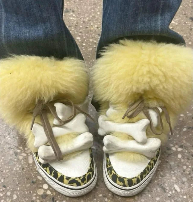 Jeremy Scott x Adidas Caveman Fur Bone Sneakers — 36
