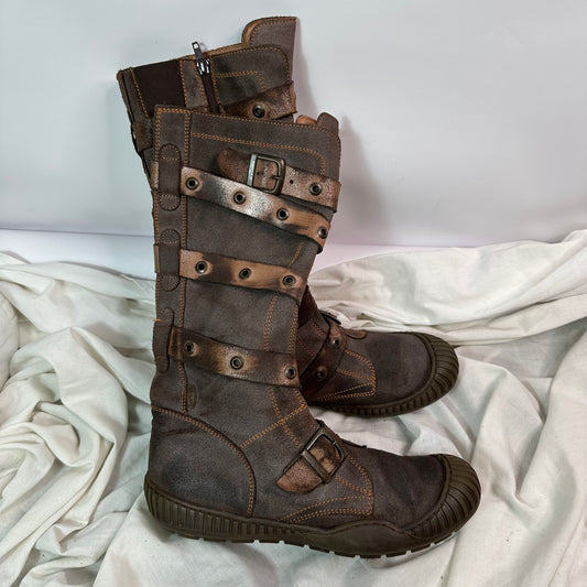 Vintage Leather Moto Biker Boots