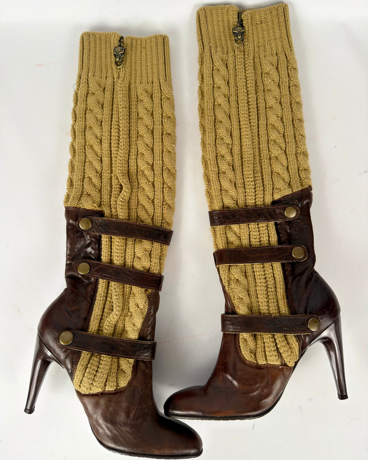 Vintage Italian Knit Buckle Leather Boots — 37