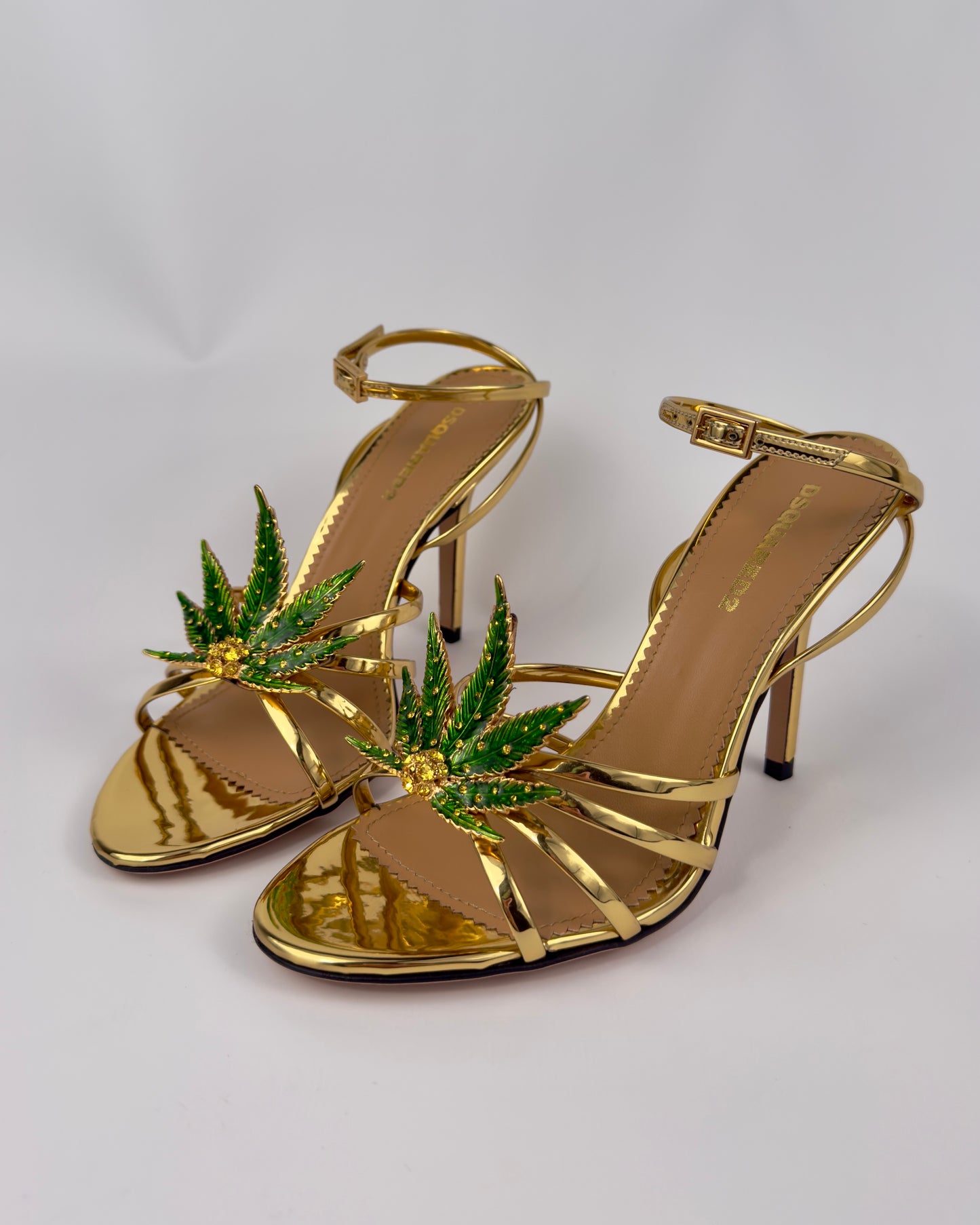 Dsquared2 Marija Leaf Gold Strap Sandals SS05 reissue for SS24 — 37.5/38
