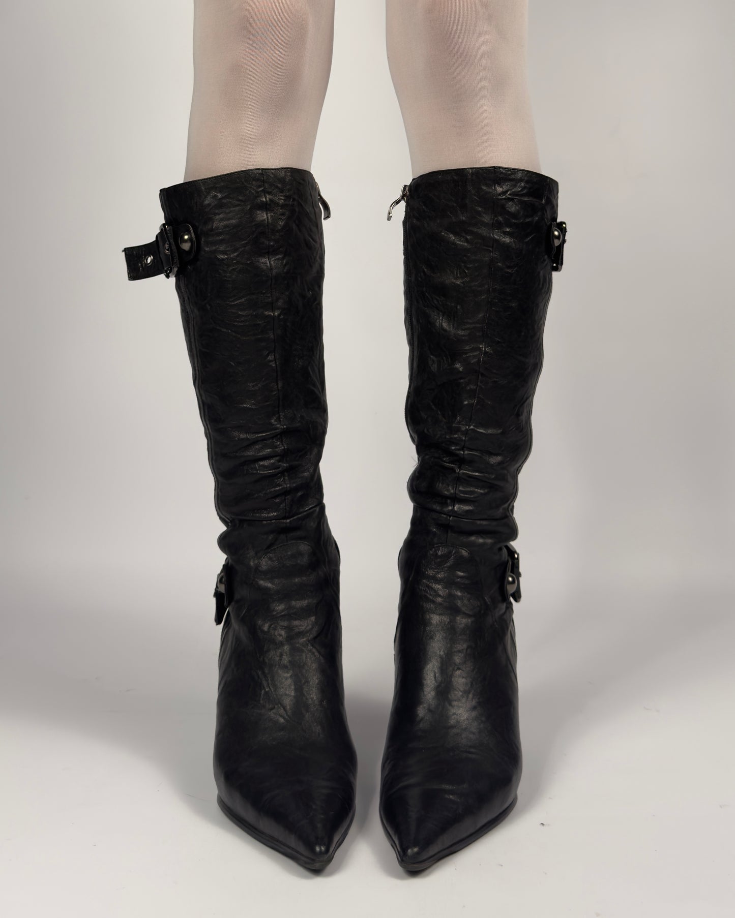Vintage Buckle Leather Boots — 40/40.5