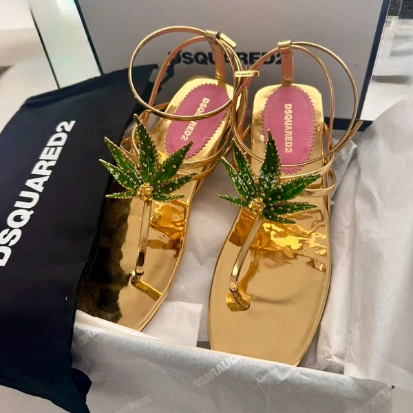Dsquared2 Marija Leaf Gold Strap Sandals SS05 reissue for SS24 — 37, 38