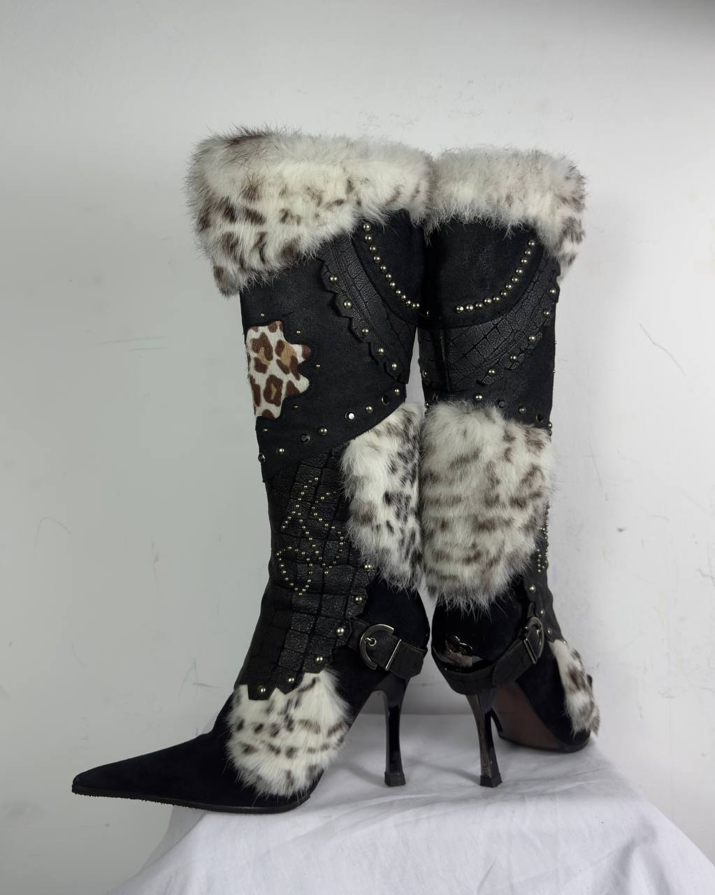 El Dantes Couture Leather Fur Vintage Boots 37