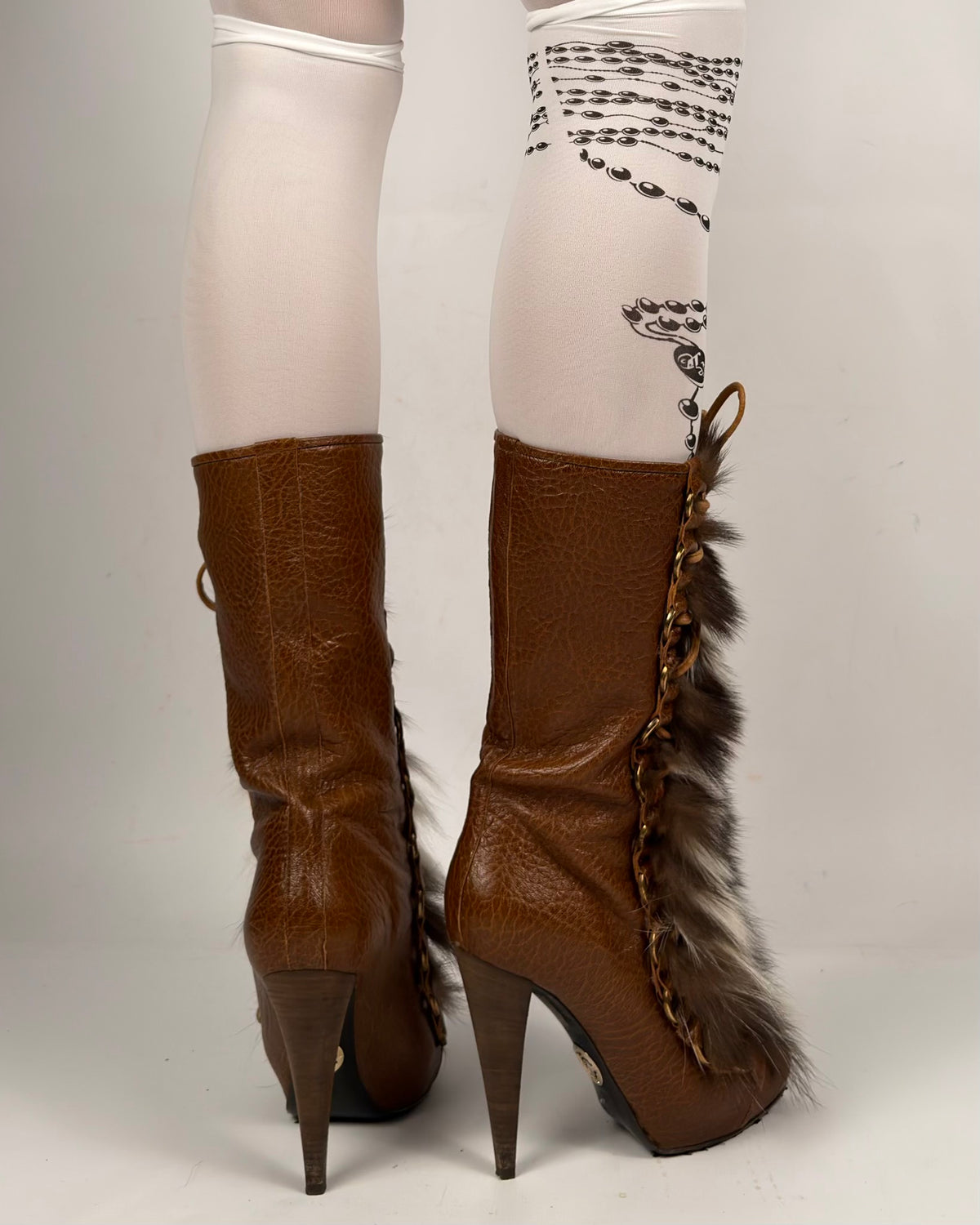 Roberto Cavalli Vintage Leather Fur Boots — 36