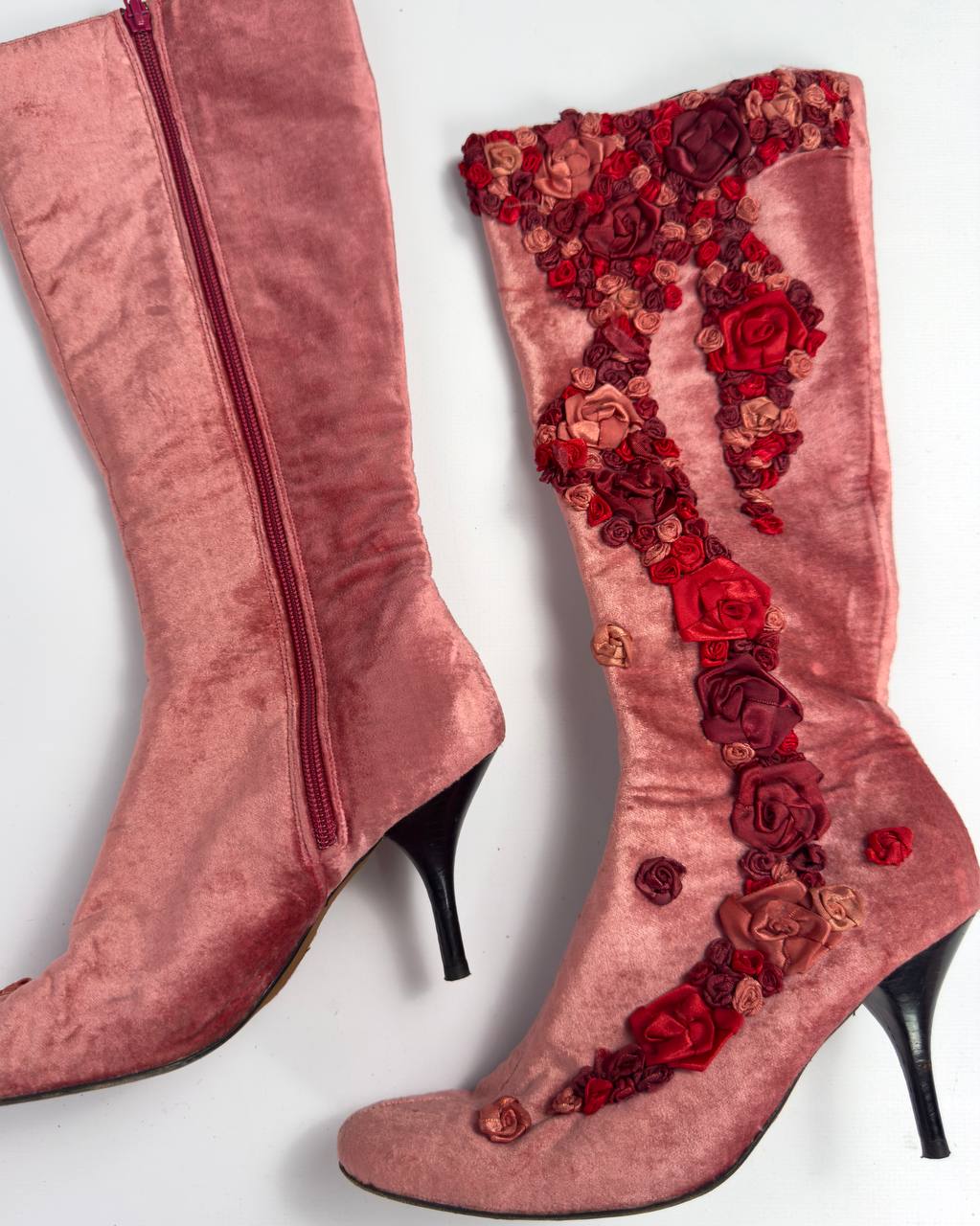 Vintage Velvet Flower Boots — 37