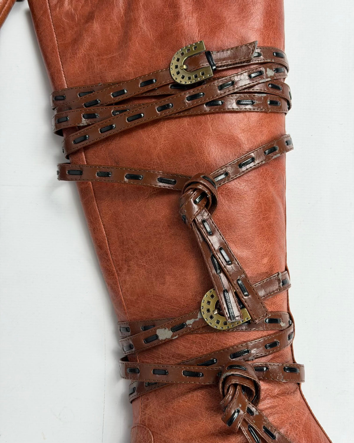 Vintage Leather Boots with PU straps — 36