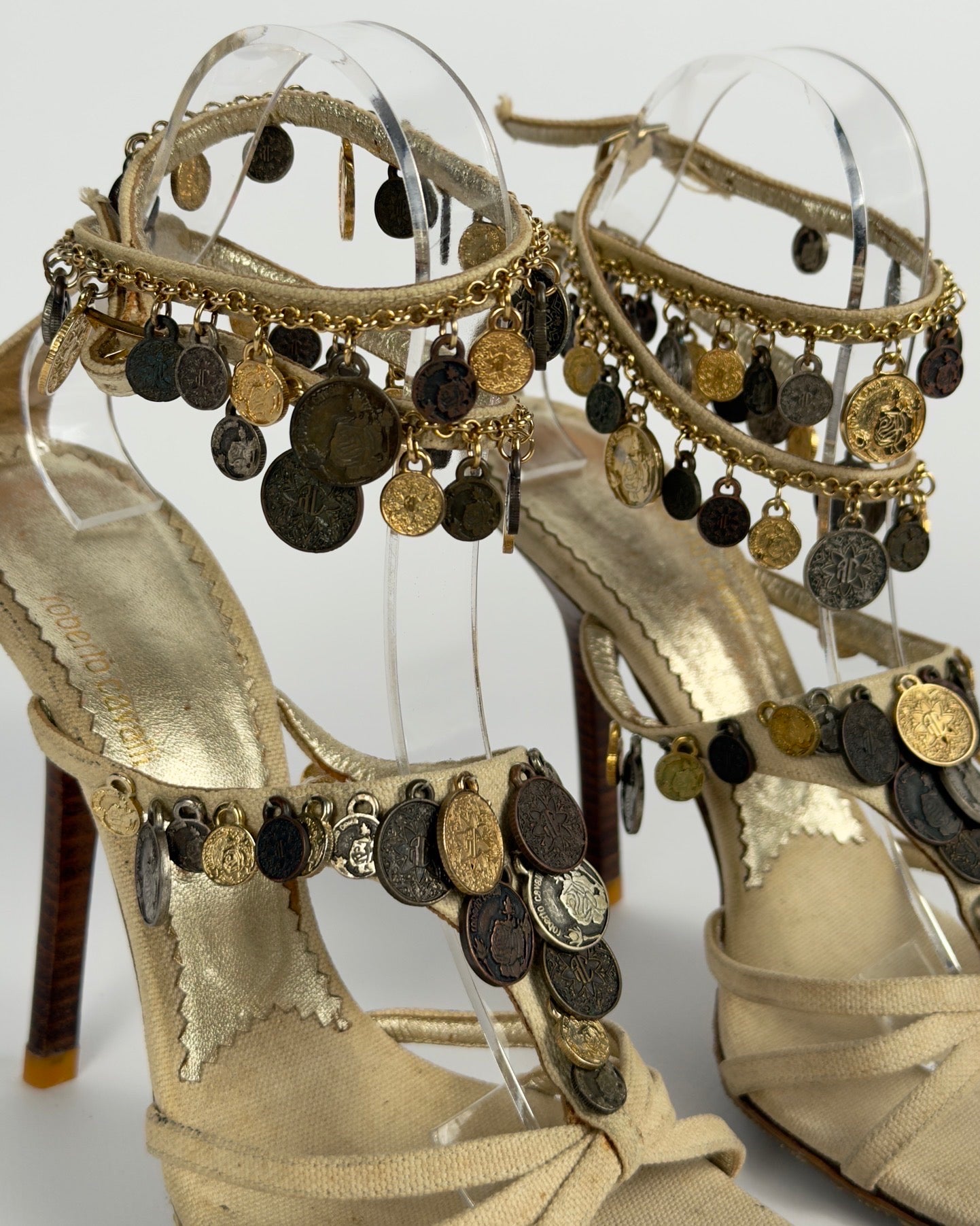 Roberto Cavalli Vintage 2000s Metallic Coins Heels — 39
