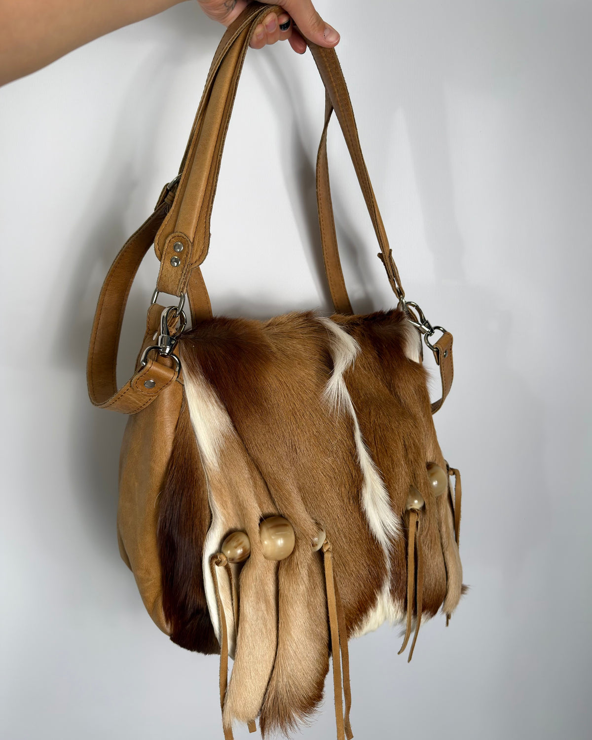 Vintage Cowhide Mohawk Fur Leather Bag